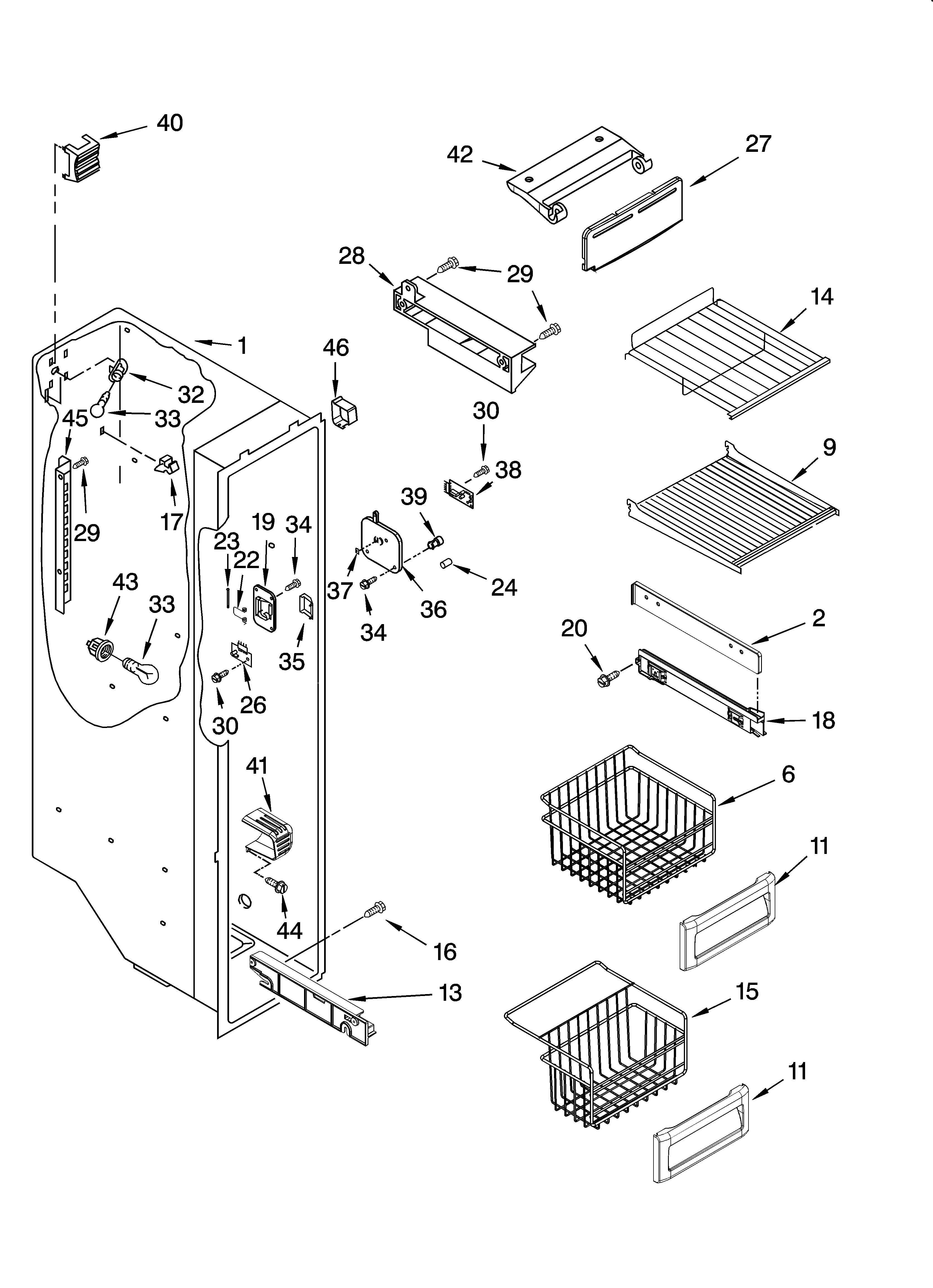 KitchenAid KSCS25MSMS00 freezer liner parts diagram