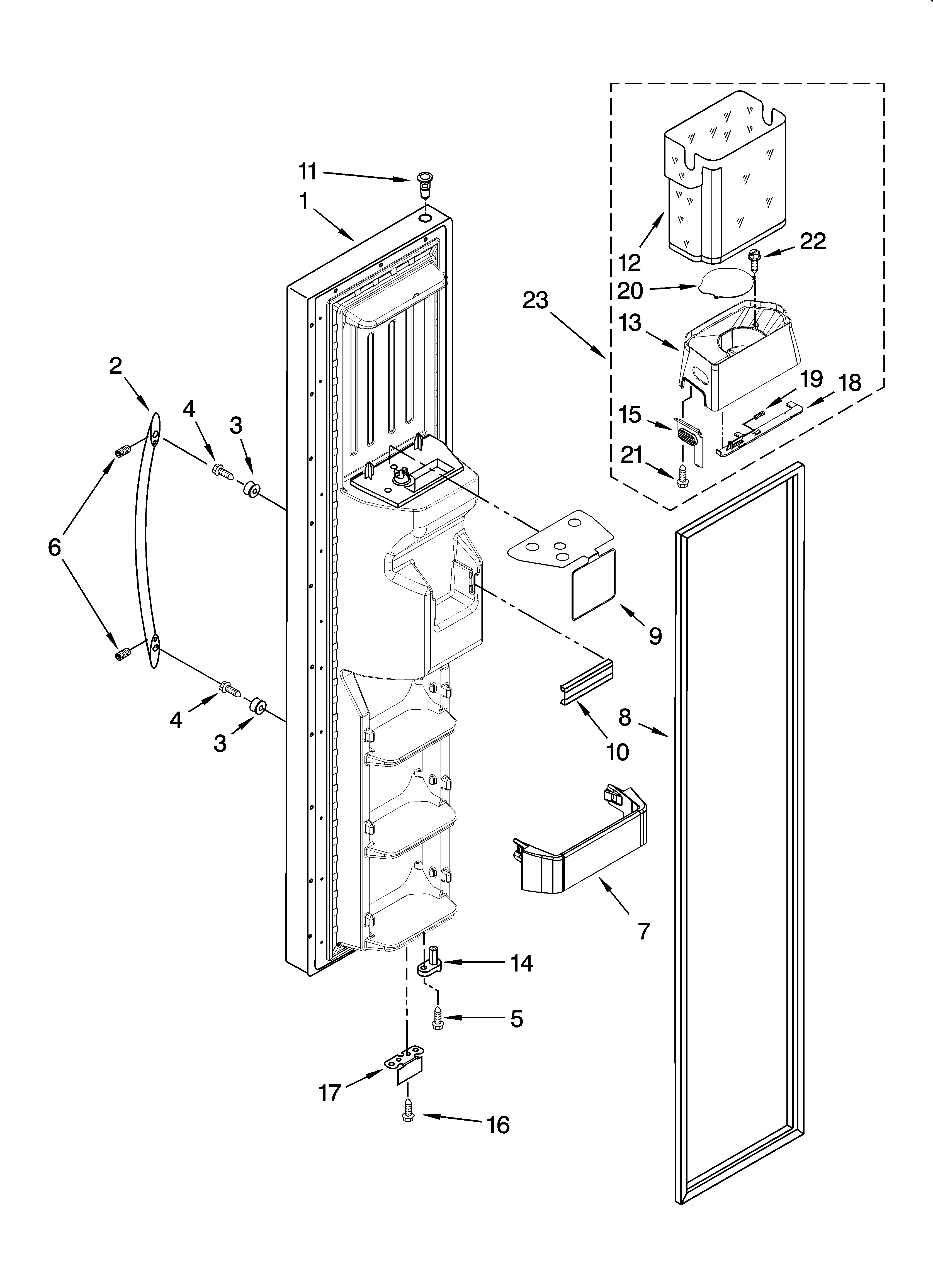 KitchenAid KSCS25MSMS00 freezer door parts diagram