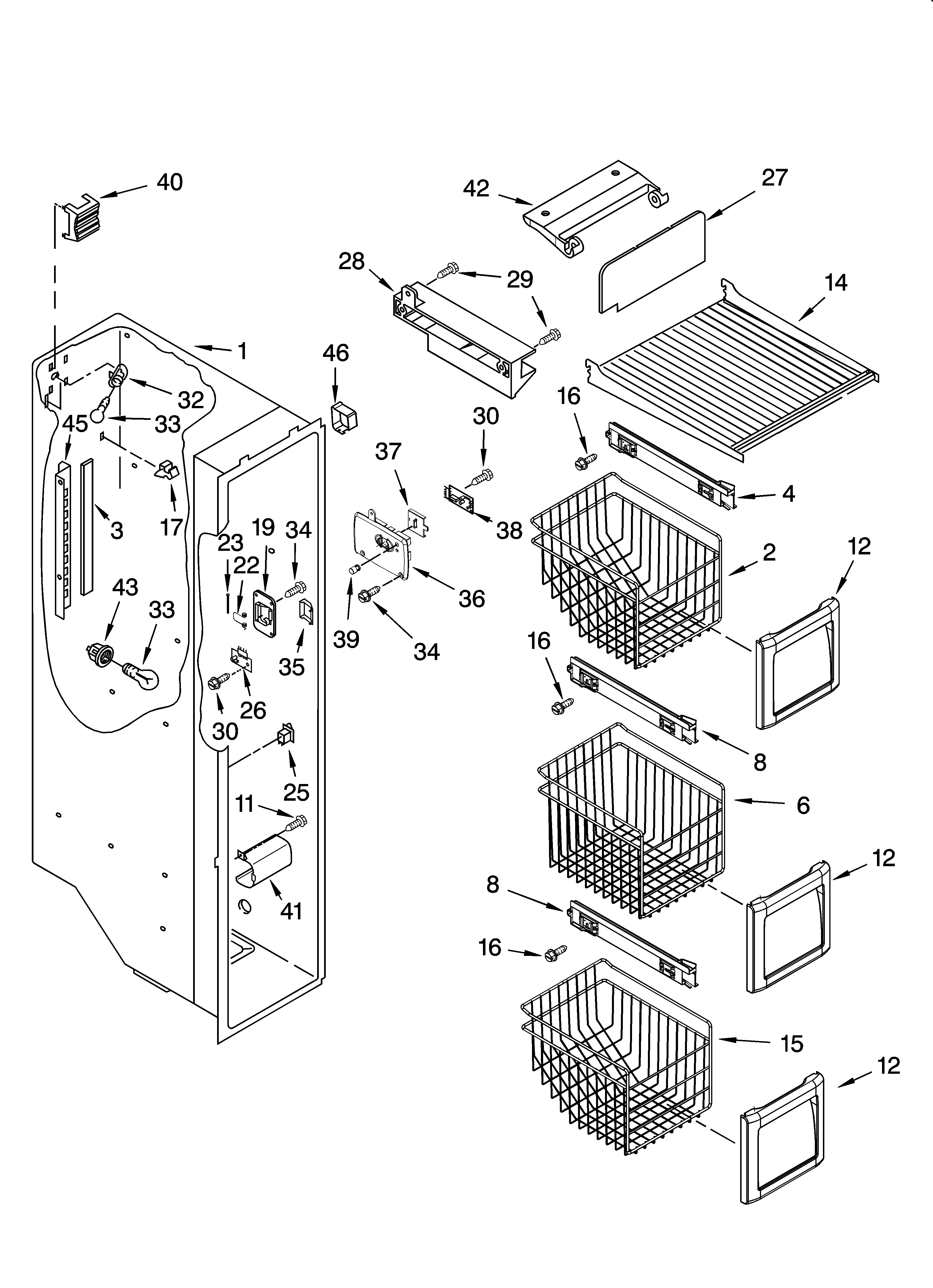 KitchenAid KSRT25CRBL01 freezer liner parts diagram