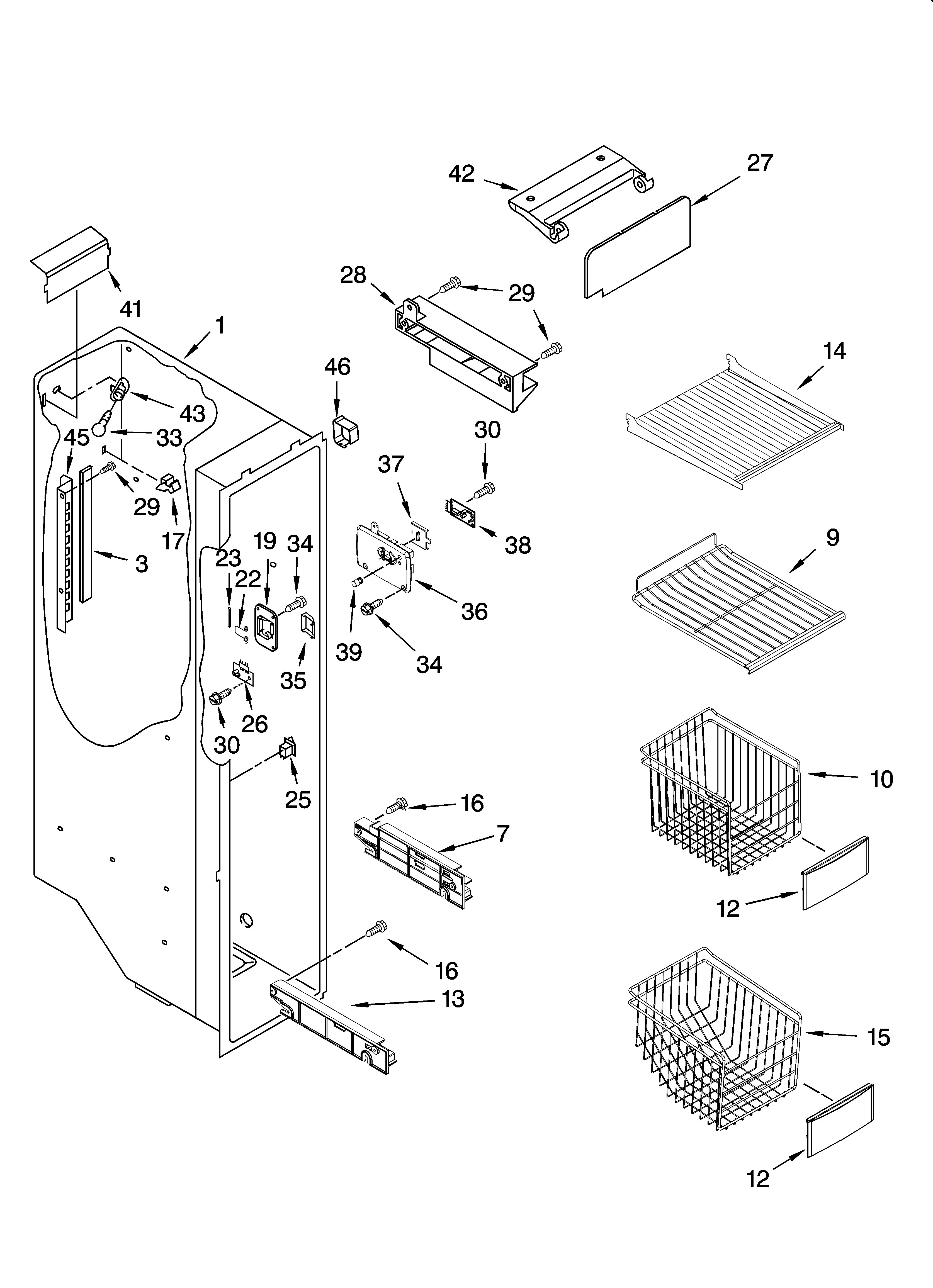 KitchenAid KSRX22FSST00 freezer liner parts diagram