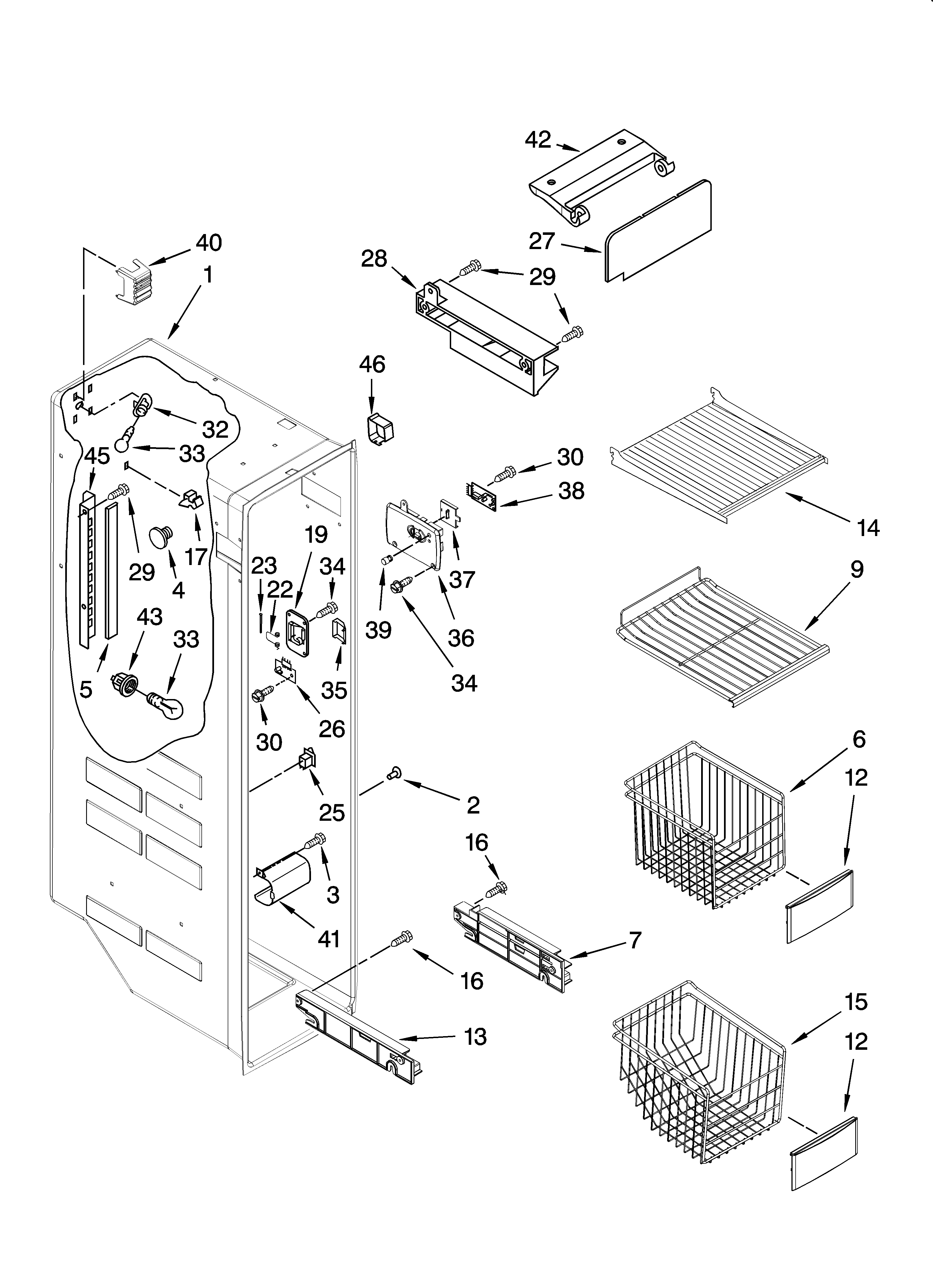 KitchenAid KSRX25FSST00 freezer liner parts diagram