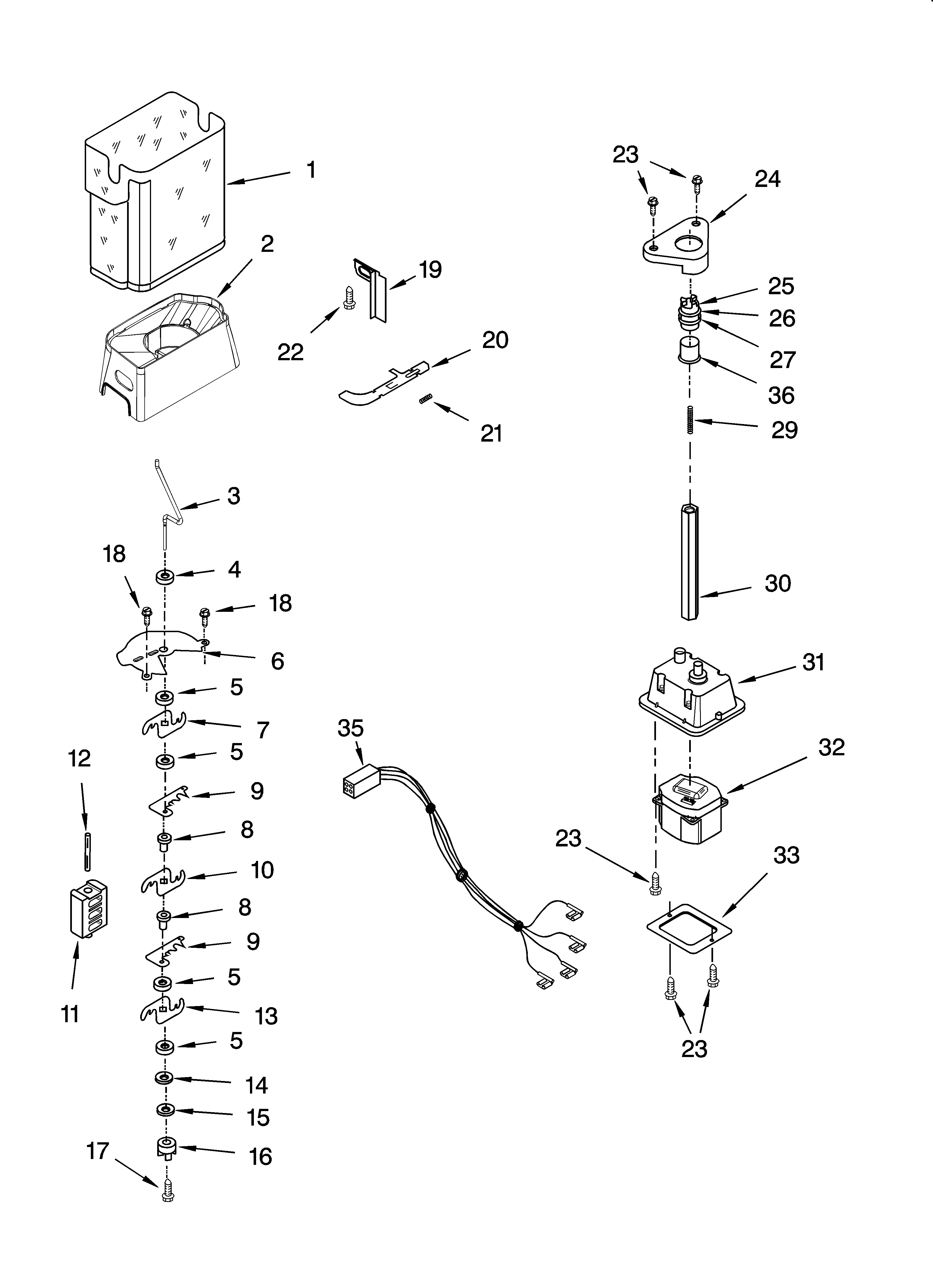 KitchenAid KSRX25FSST00 motor and ice container parts diagram