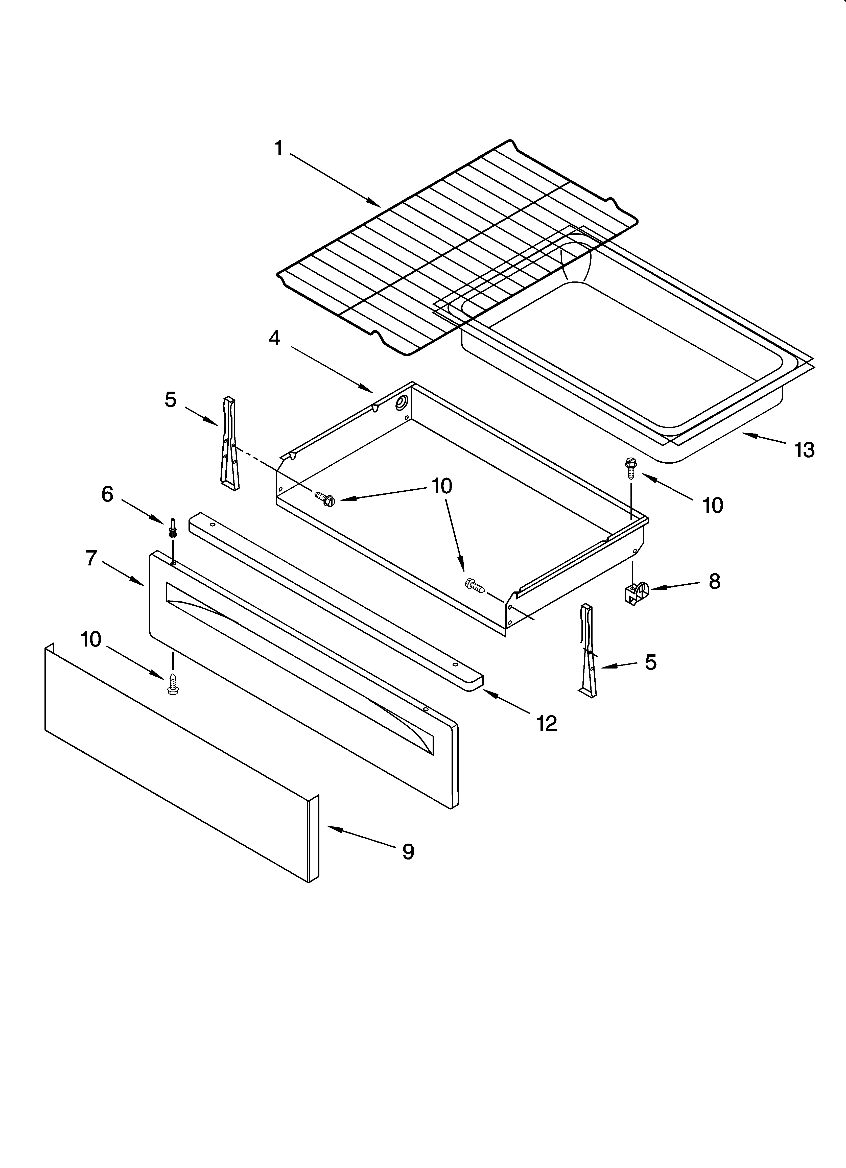Whirlpool RF196LXMT4 drawer & broiler parts, optional parts diagram