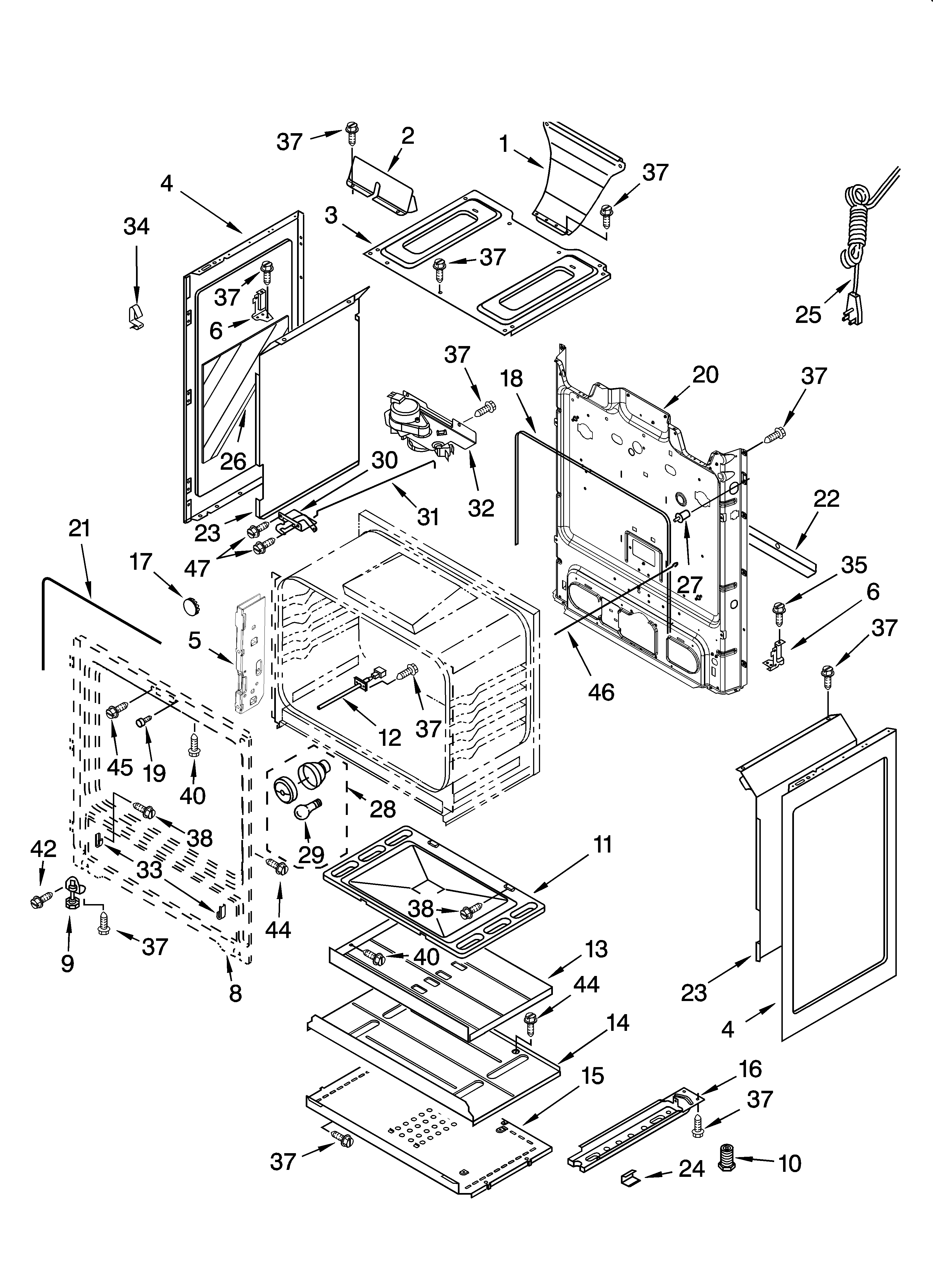 Whirlpool SF368LEPW3 chassis parts diagram