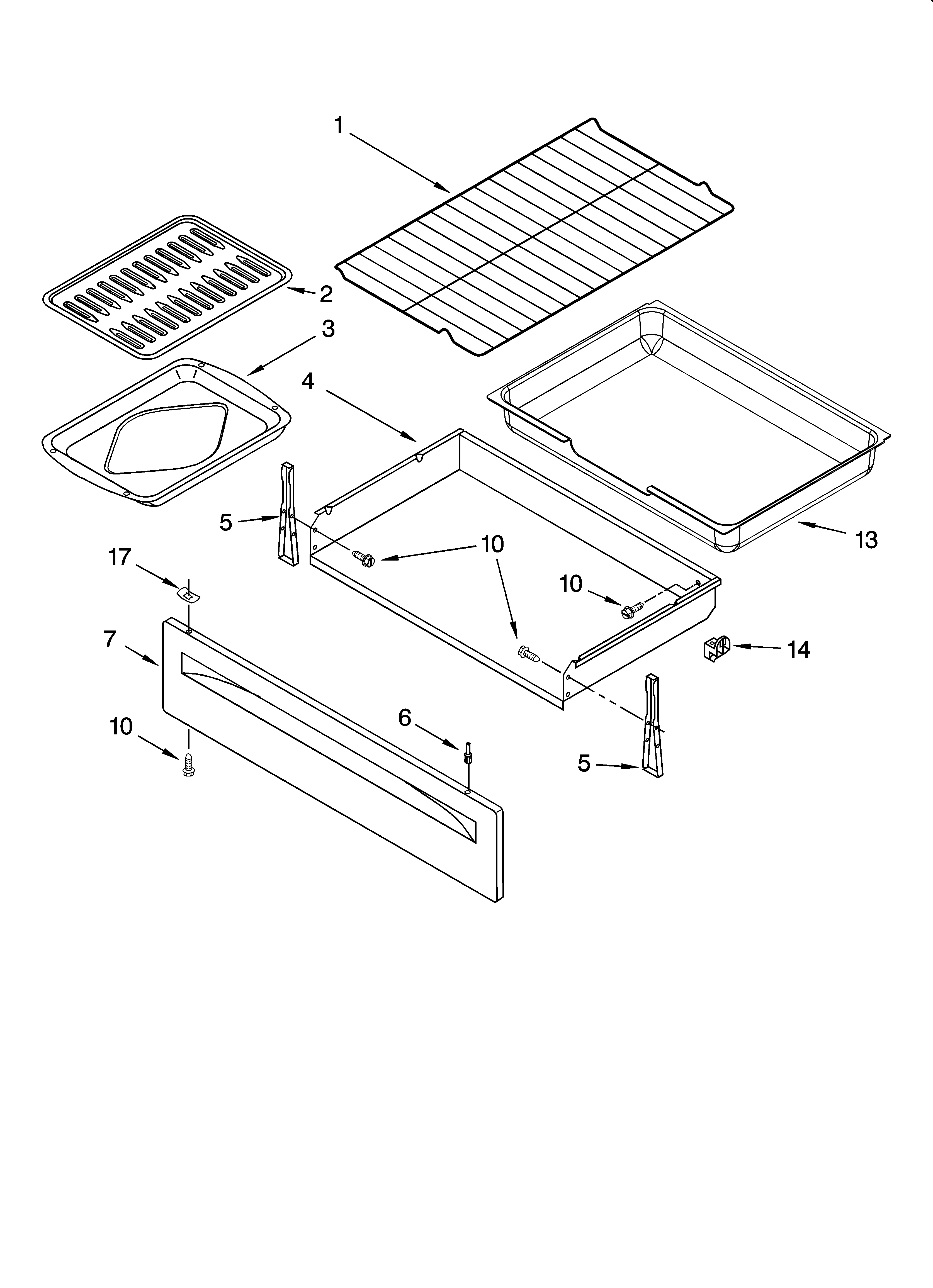 Whirlpool SF378LEPQ3 drawer & broiler parts diagram