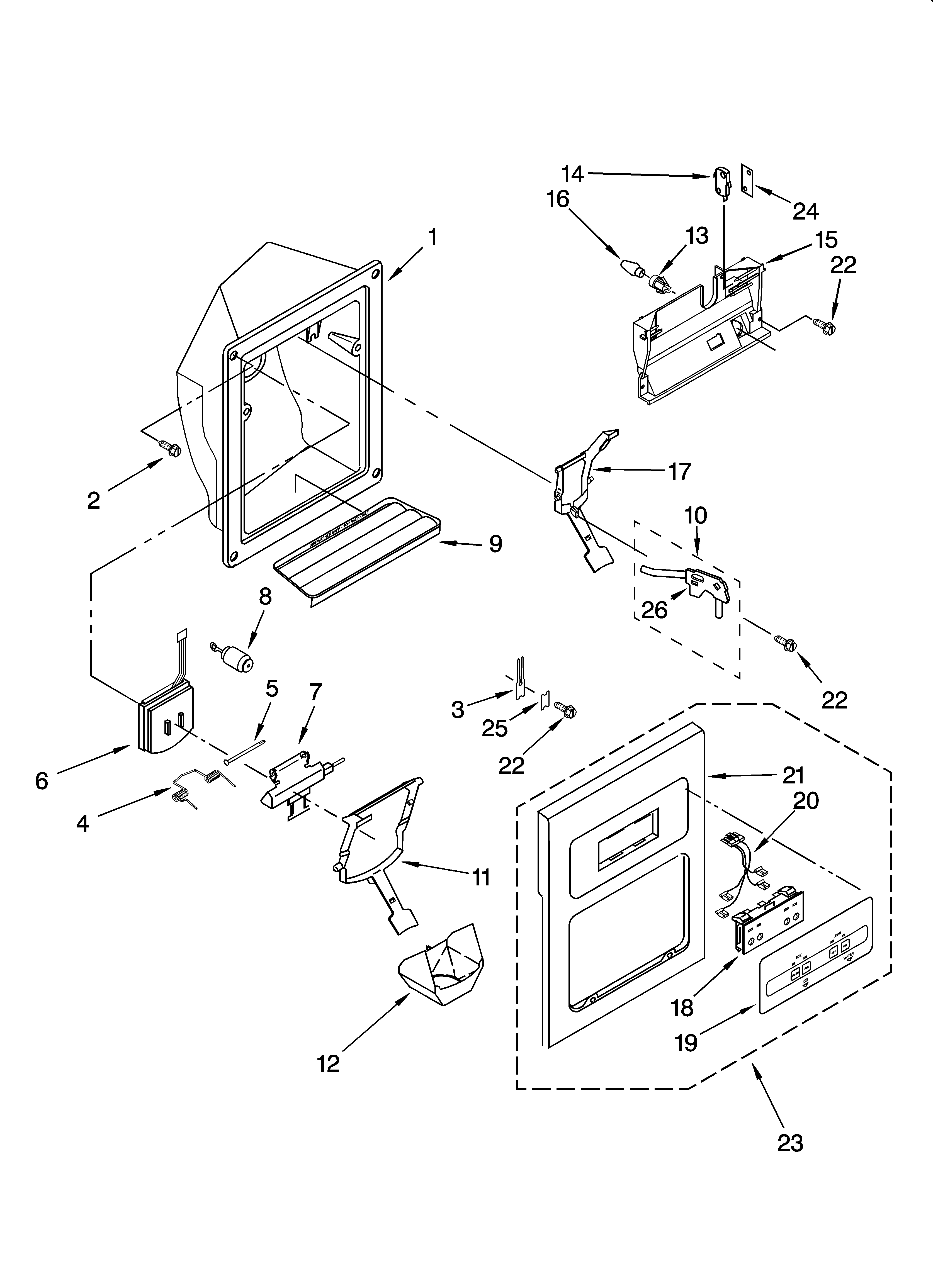 Estate TS22AFXKQ06 dispenser front parts diagram