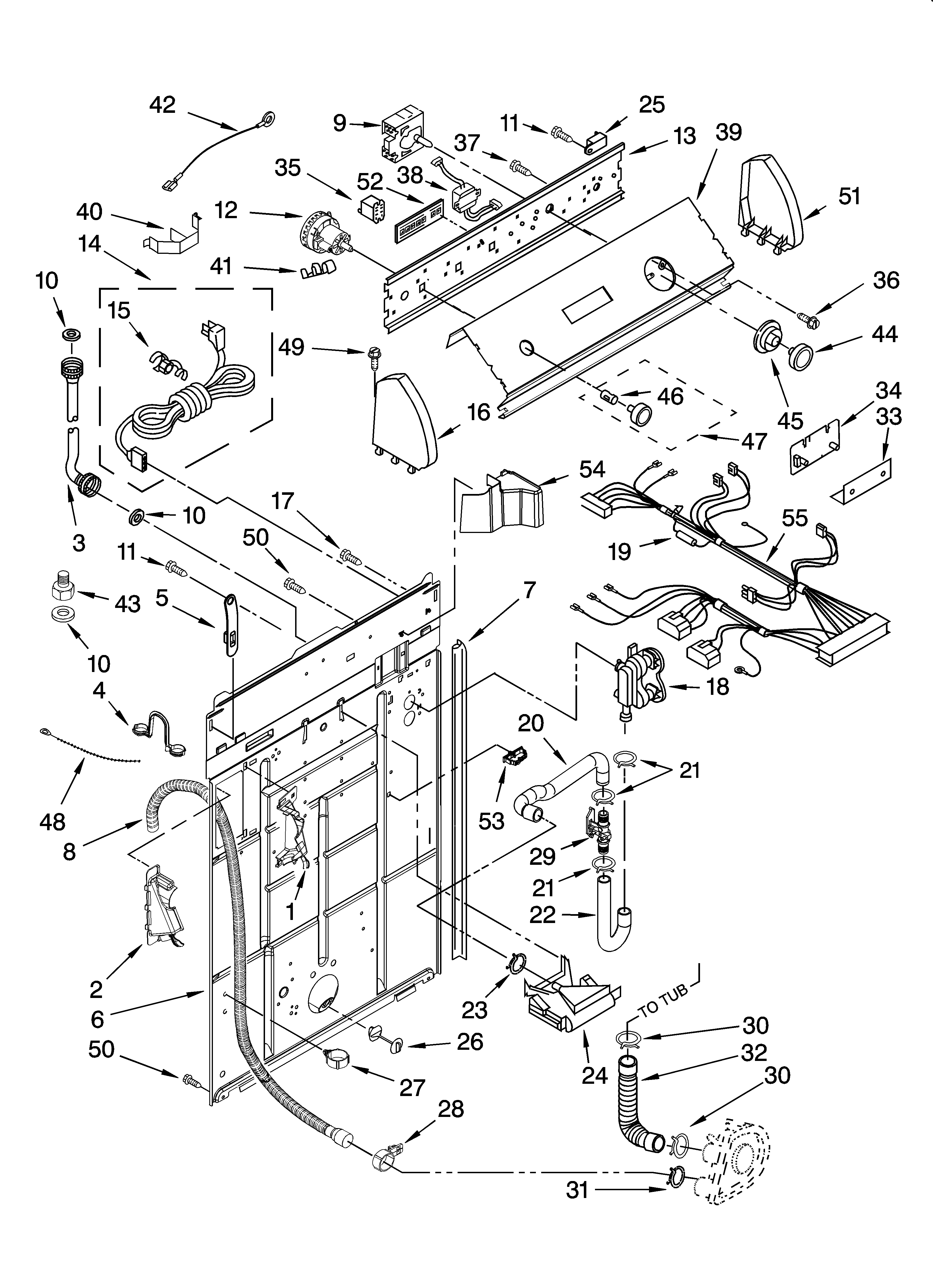 Whirlpool 3XGSC9455JQ6 controls and rear panel parts diagram