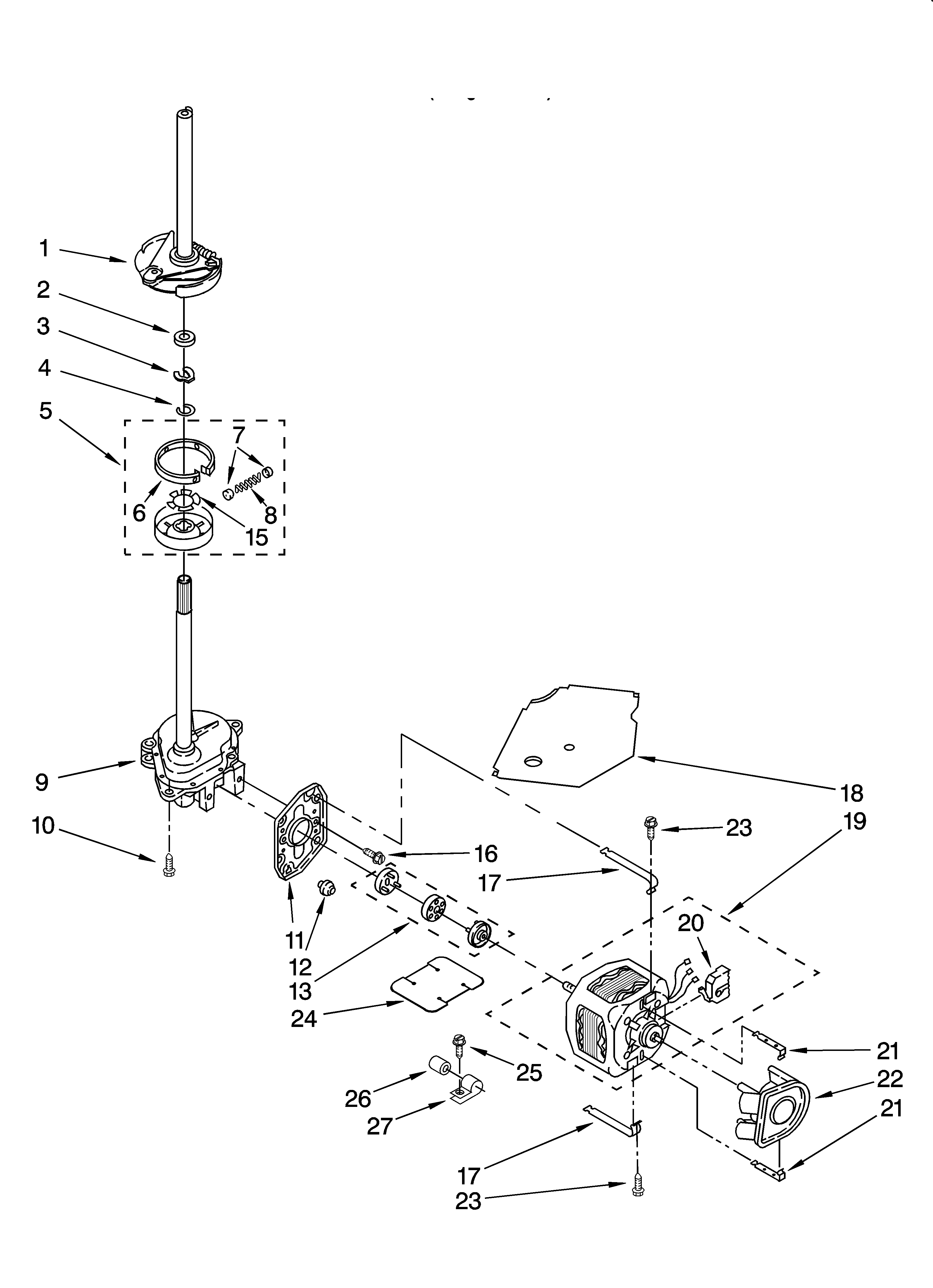 Whirlpool 3XGSC9455JQ6 brake, clutch, gearcase, motor and pump parts diagram