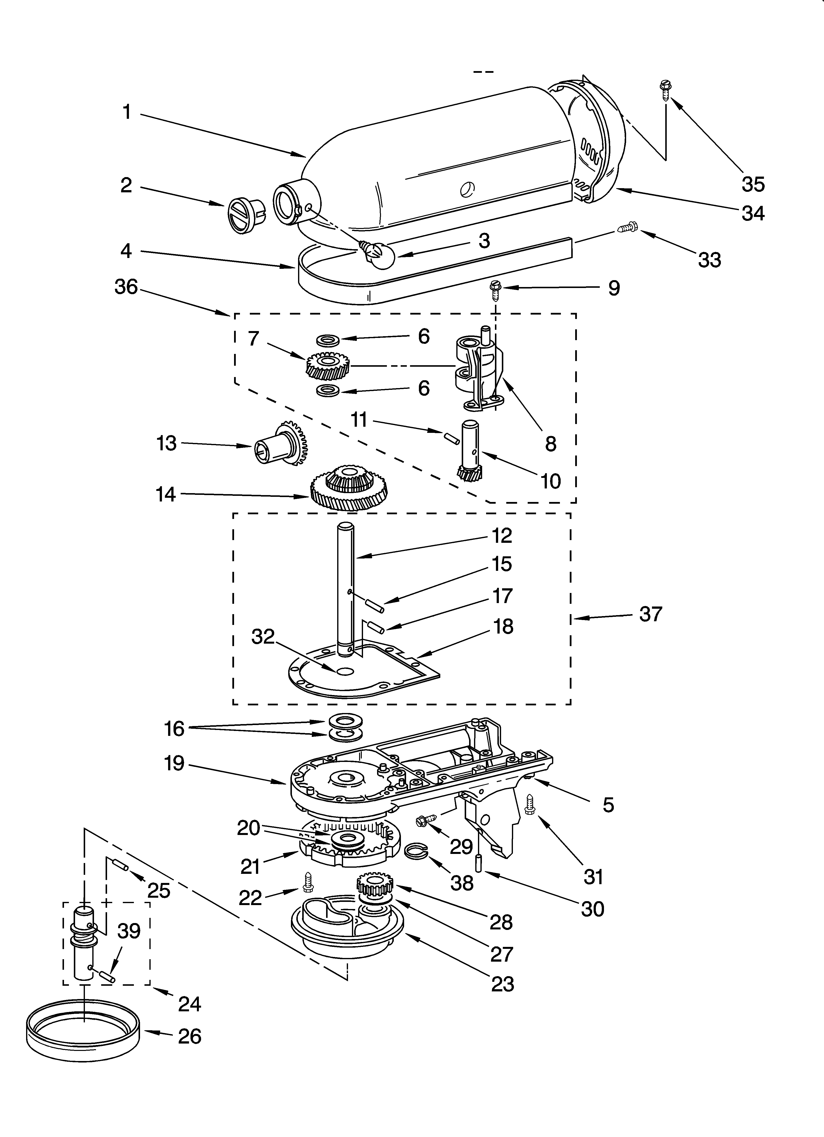 KitchenAid 4KSM90PSNK0 case, gearing and planetary unit diagram
