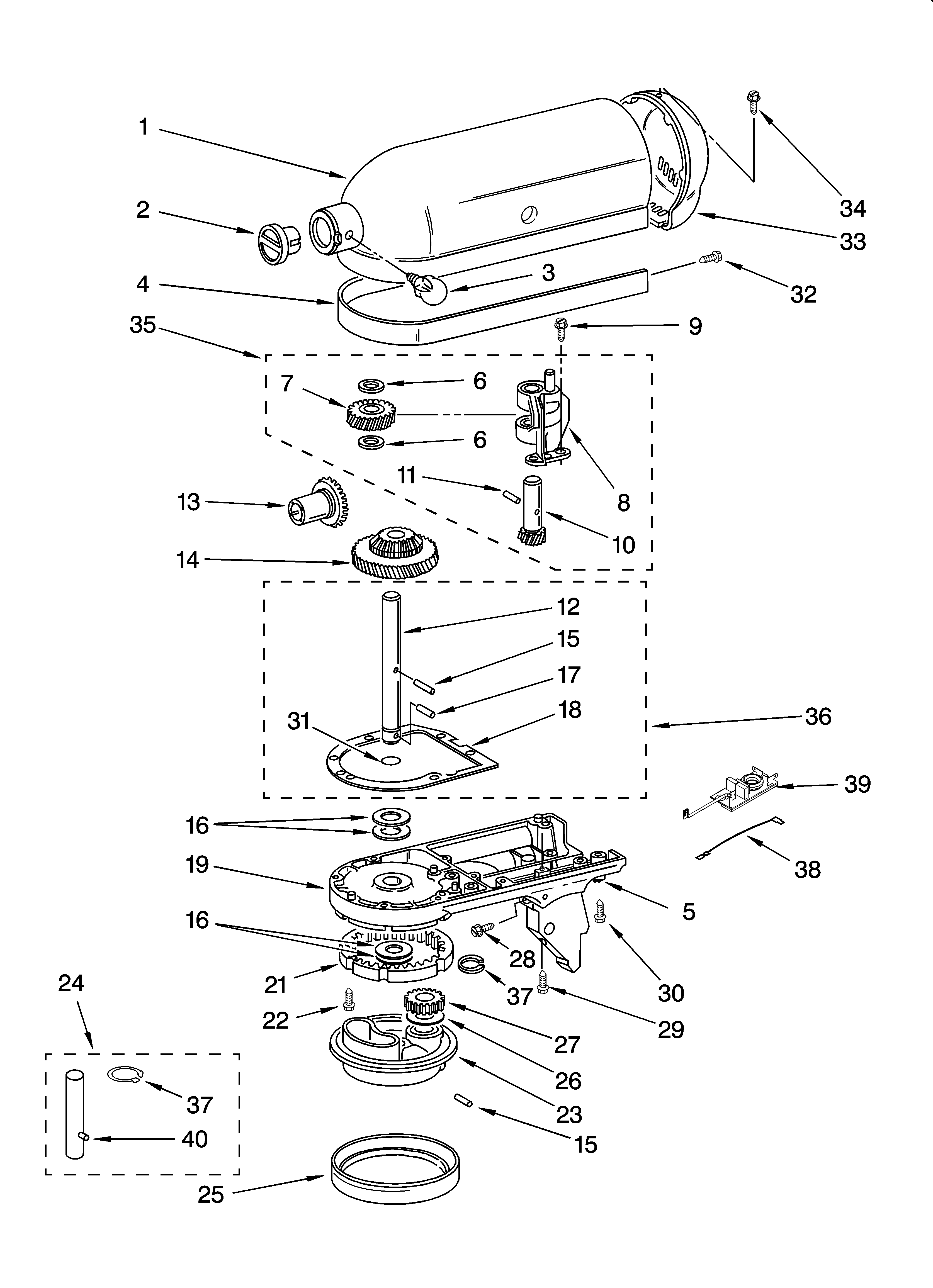 KitchenAid 5KSM150PSSNK0 case, gearing and planetary unit diagram