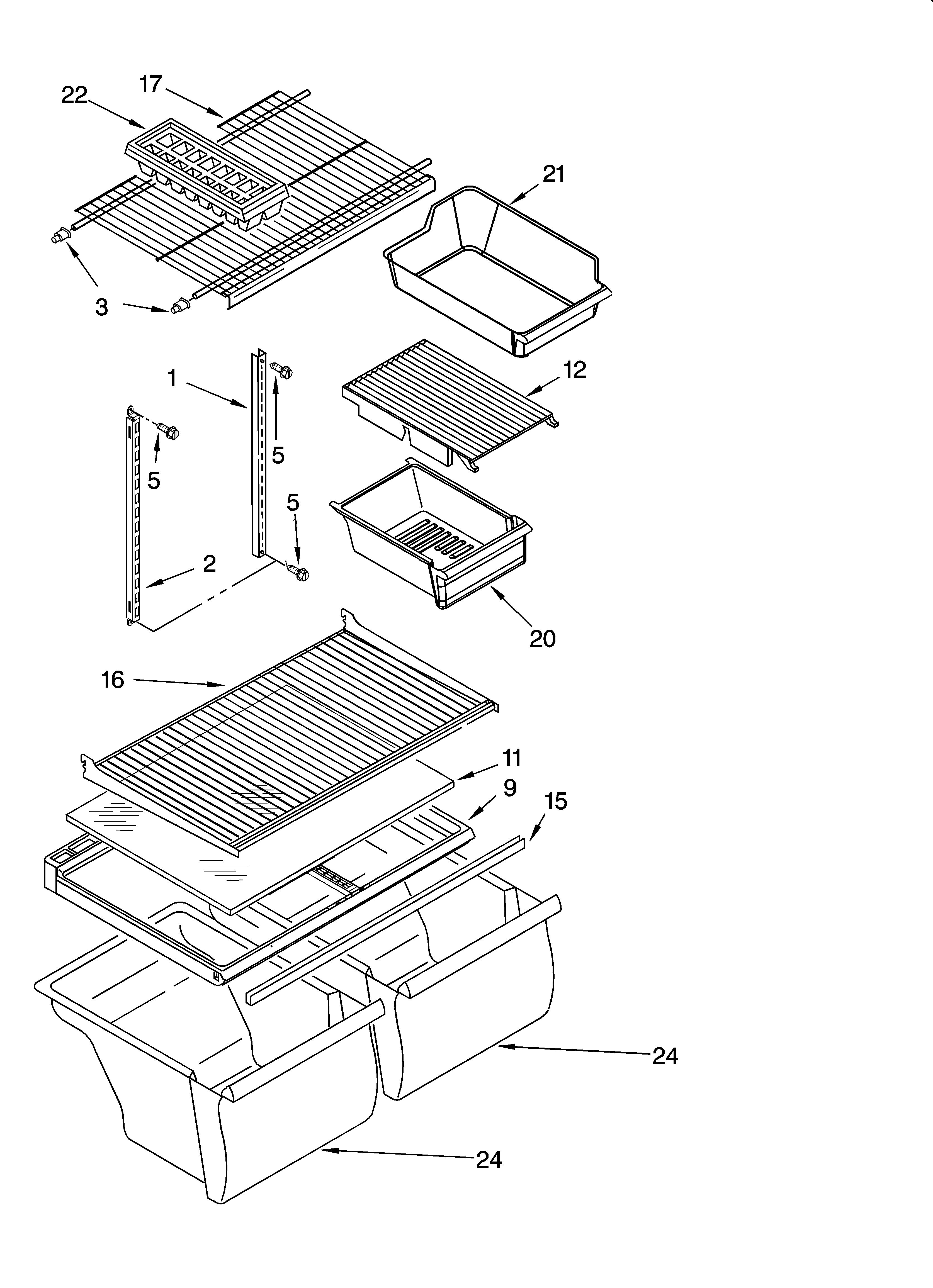 Whirlpool 5VET2WPKLQ04 shelf parts, optional parts diagram