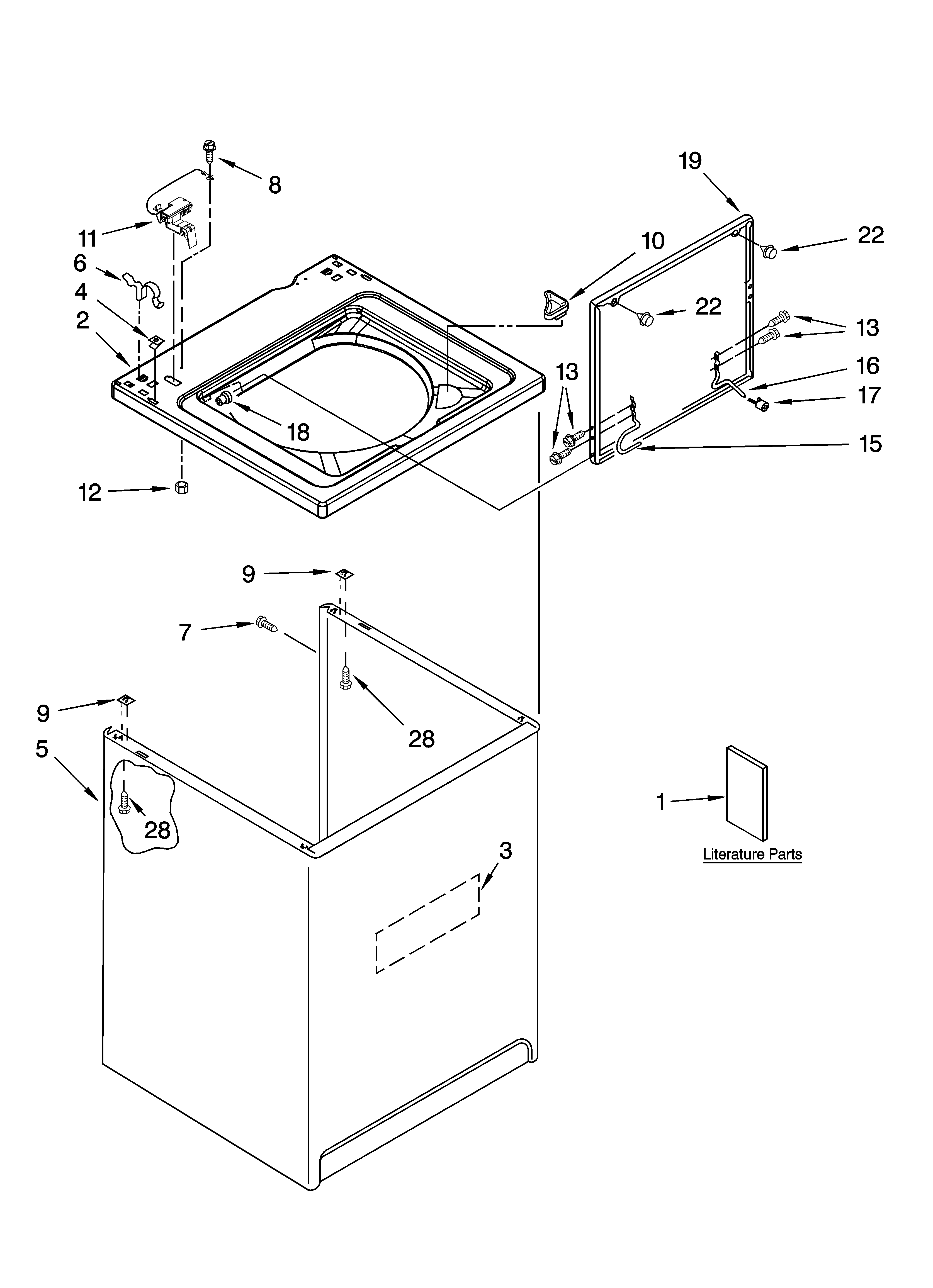 Whirlpool 7MLSC9900PW1 top and cabinet parts diagram