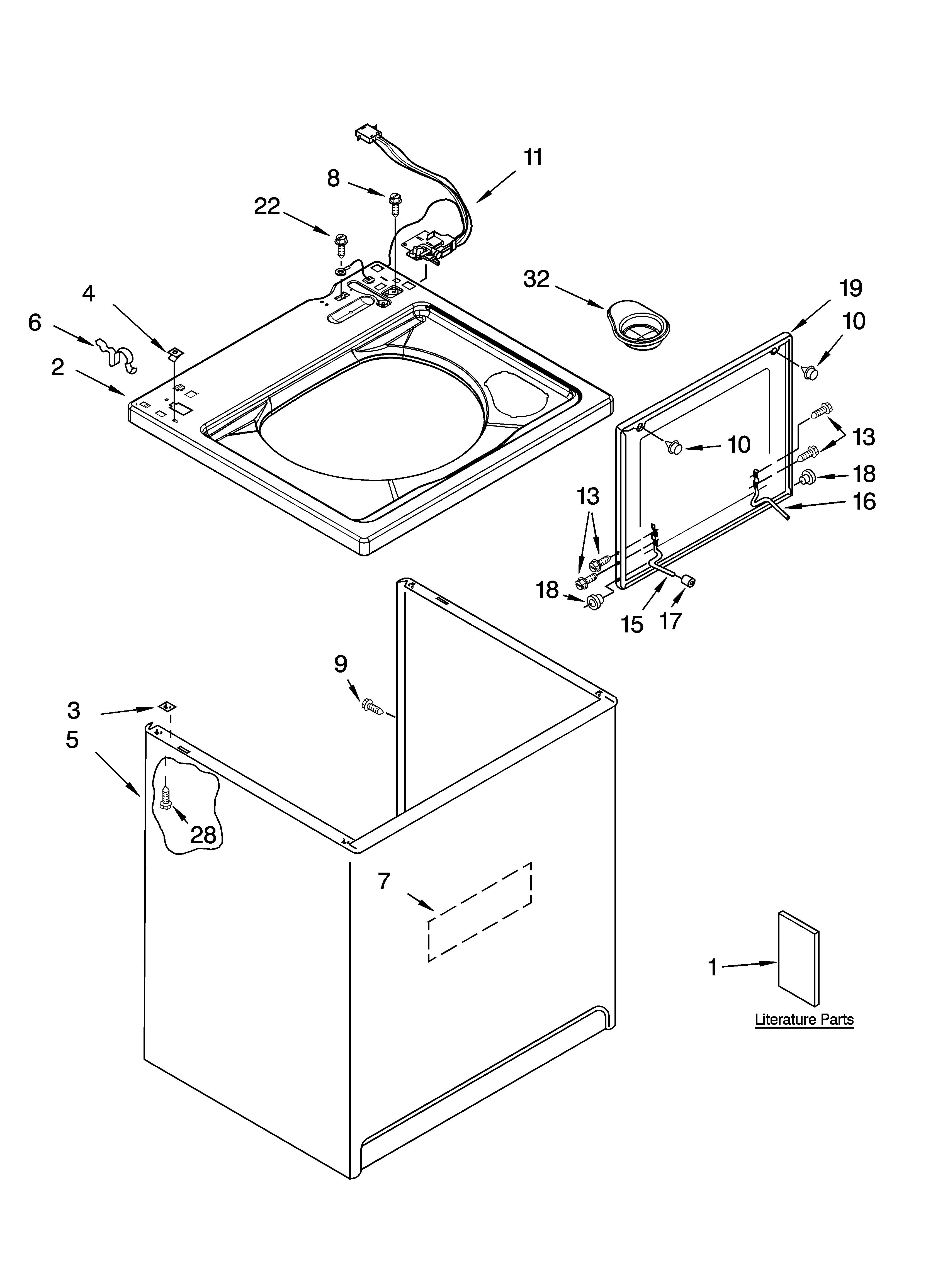 Whirlpool 7MLSQ9659PG1 top and cabinet parts diagram