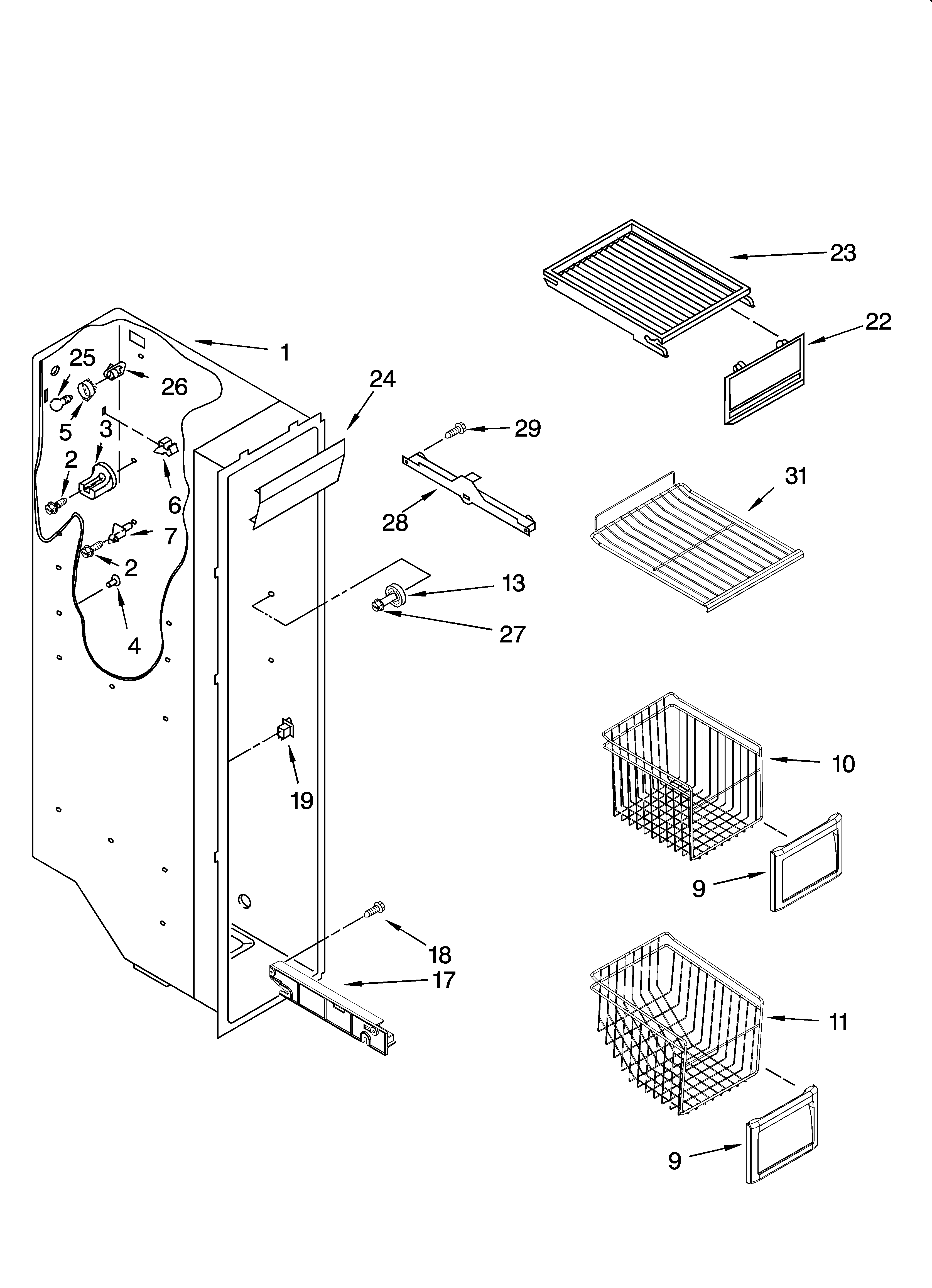 Whirlpool BRS70WRANA00 freezer liner parts diagram