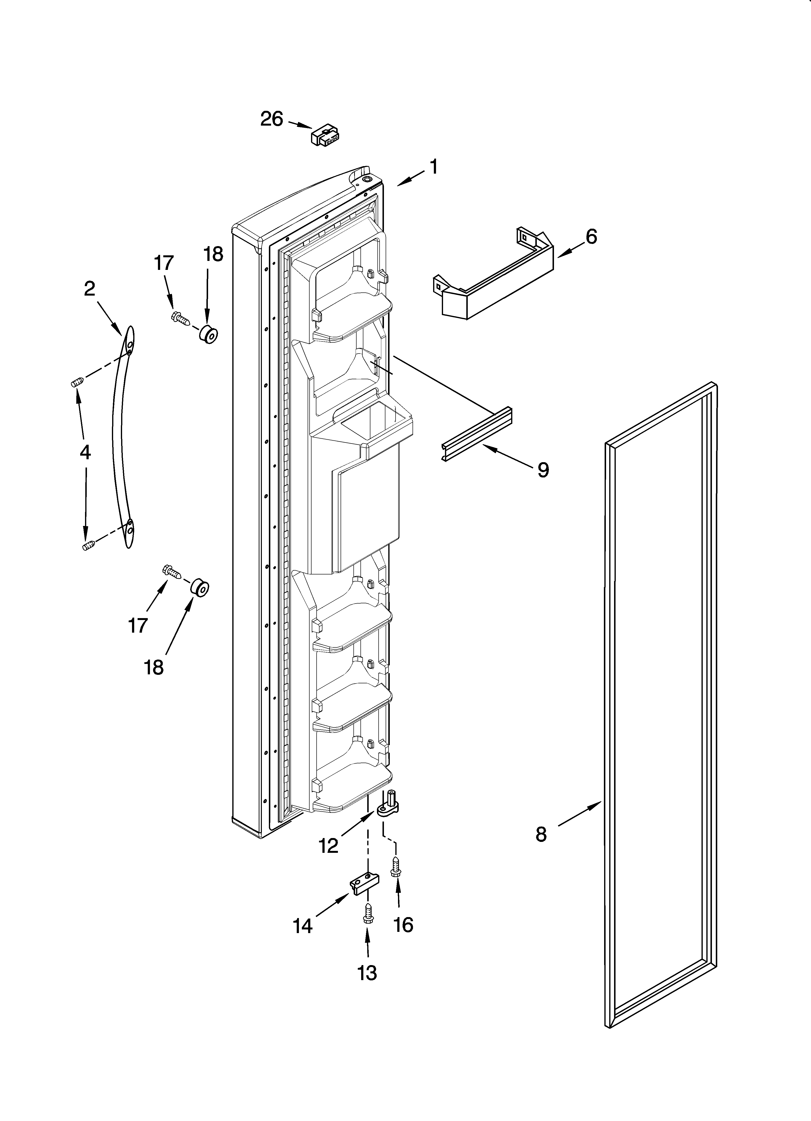 Whirlpool BRS70WRANA00 freezer door parts diagram
