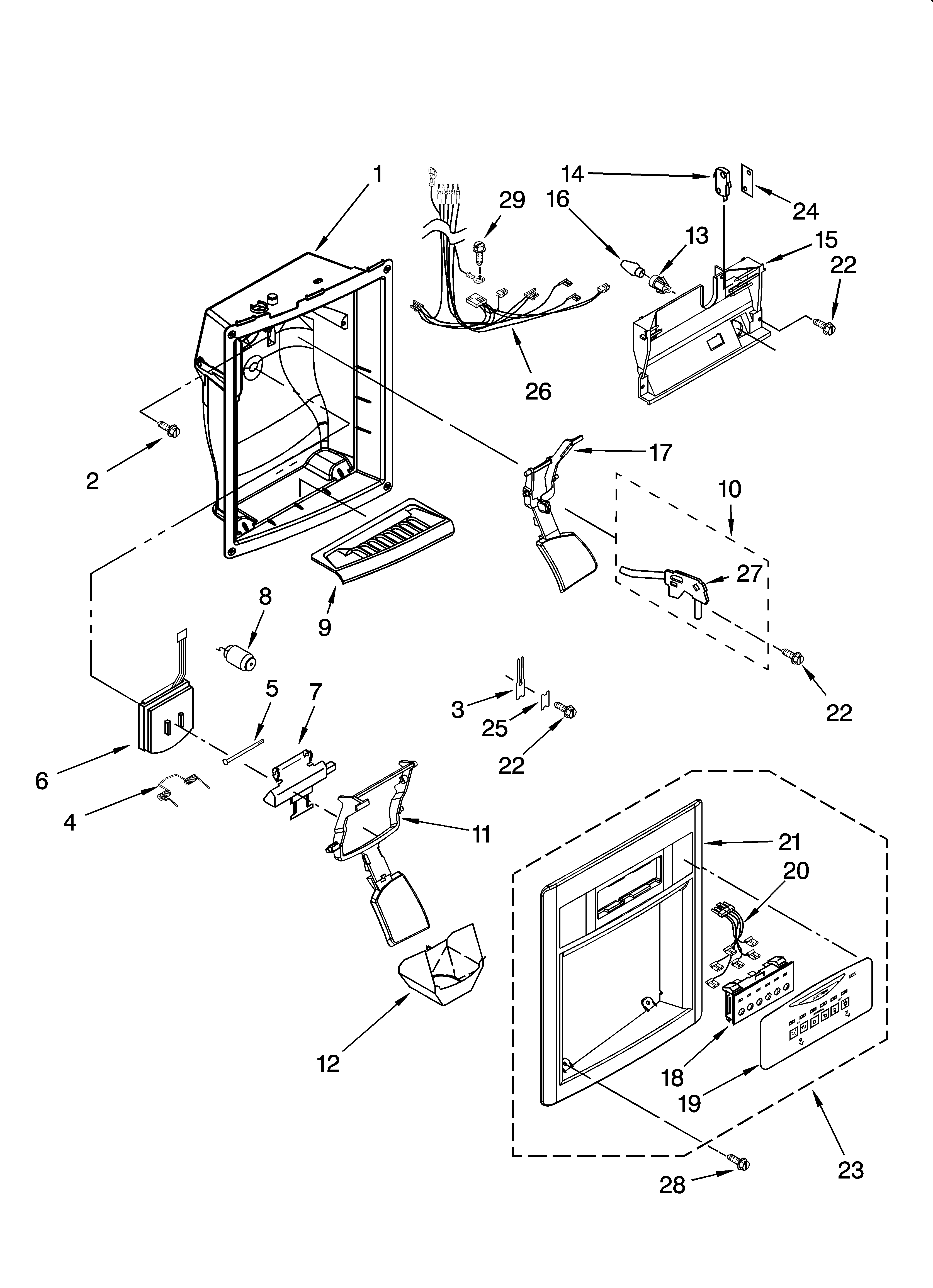 Whirlpool BRS70WRANA00 dispenser front parts diagram