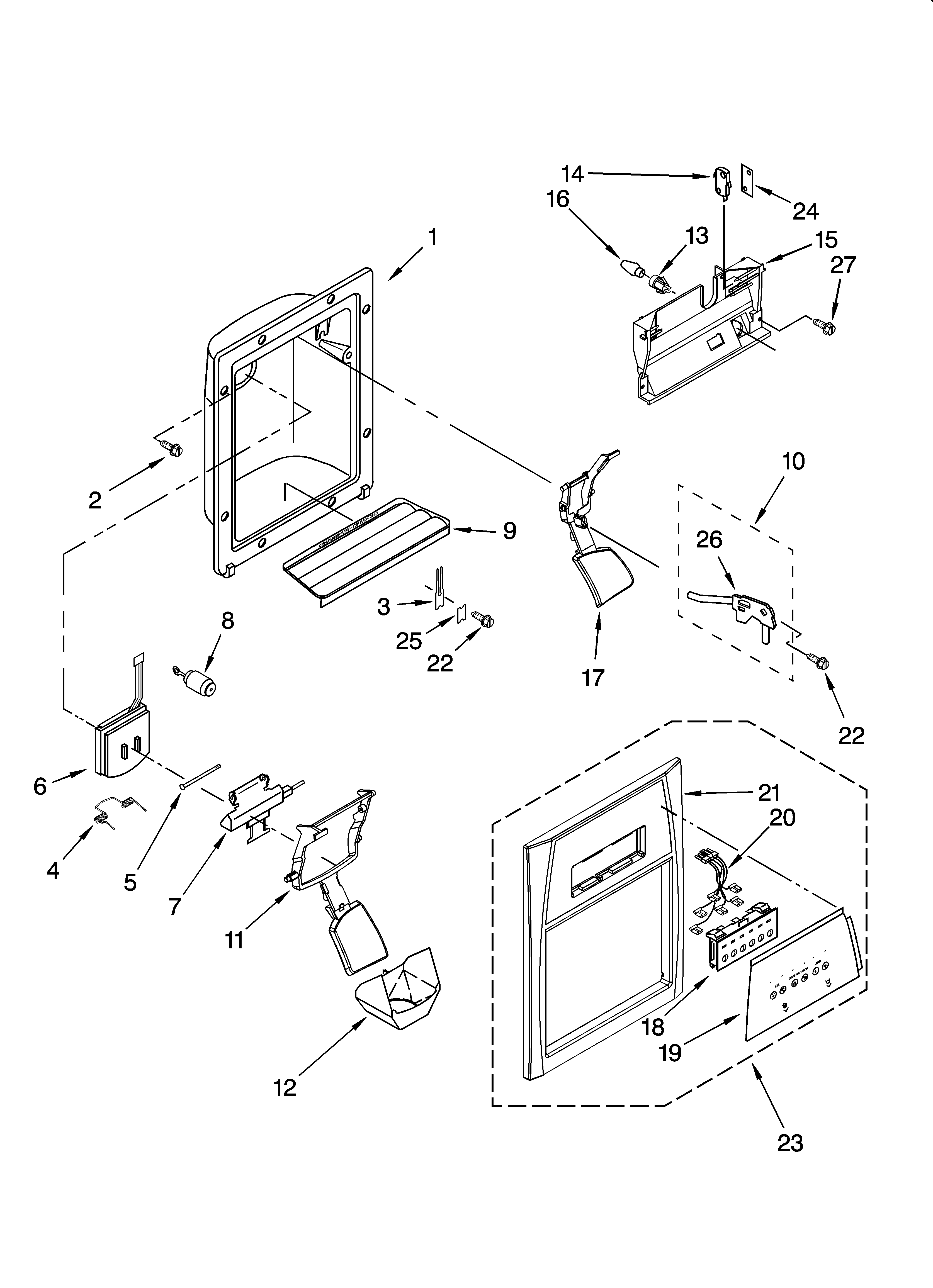 Whirlpool ED2FHAXSQ00 dispenser front parts diagram