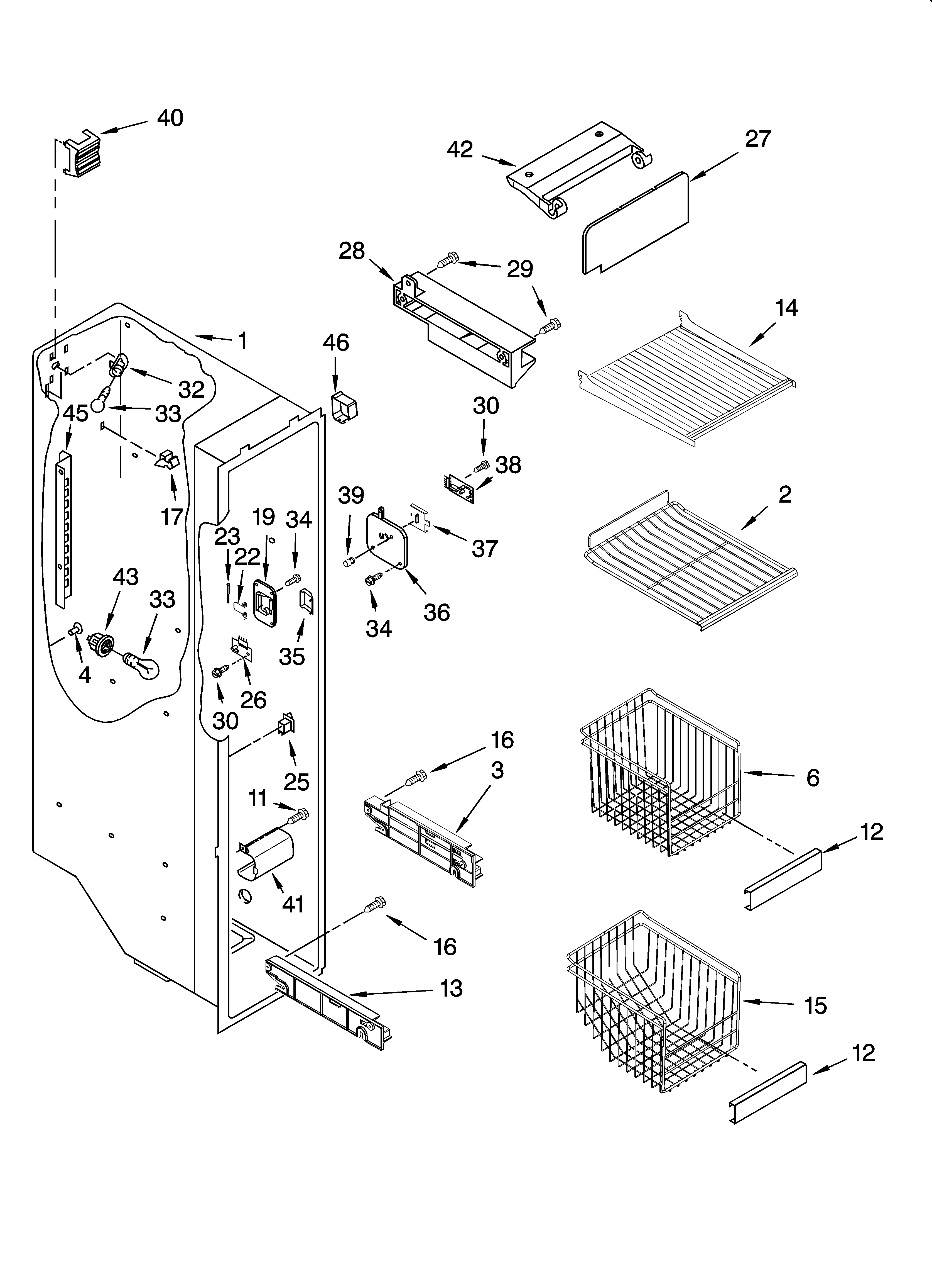Whirlpool ED5SHAMXL11 freezer liner parts diagram