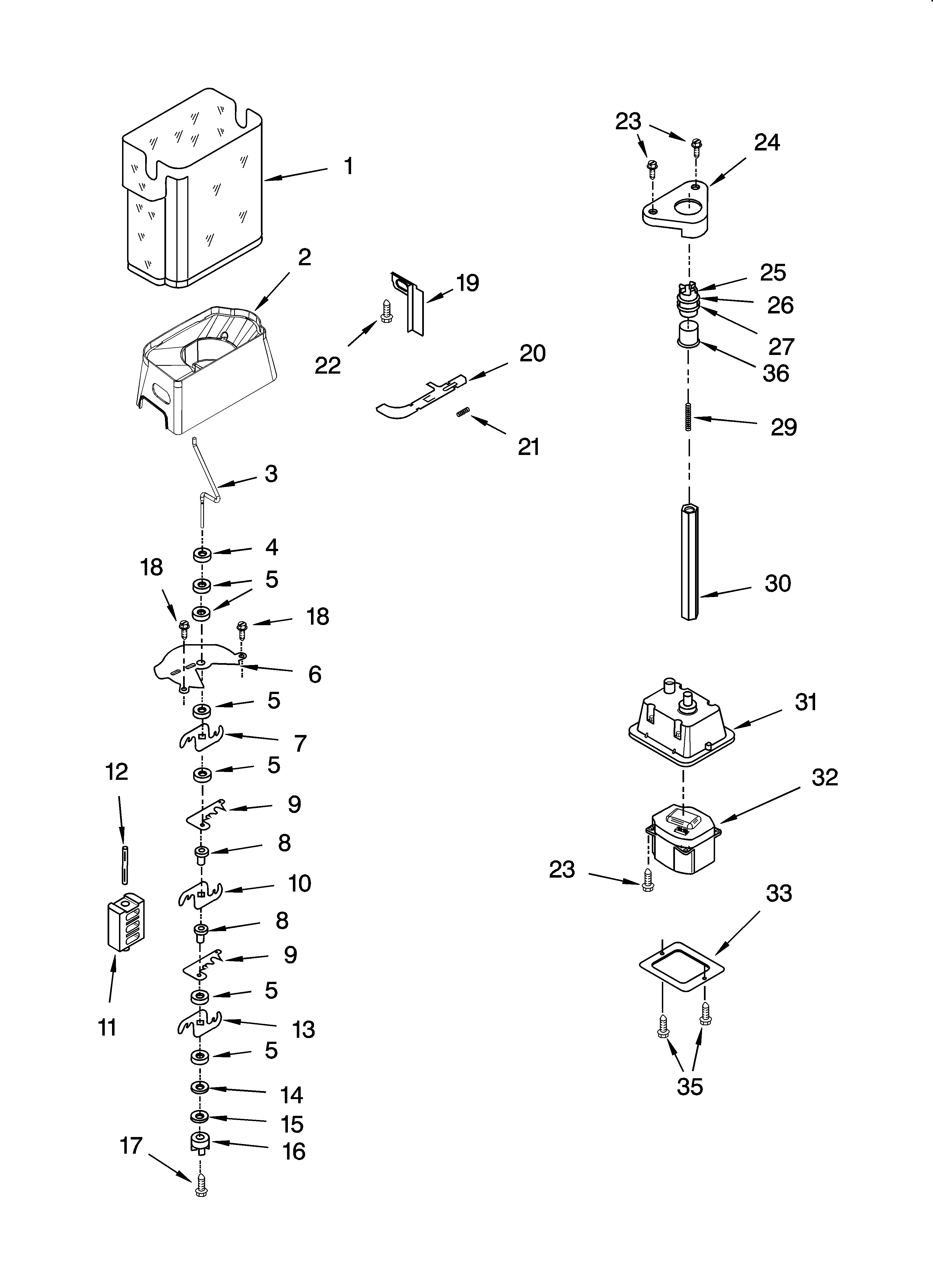 Whirlpool ED5SHAMXL11 motor and ice container parts diagram