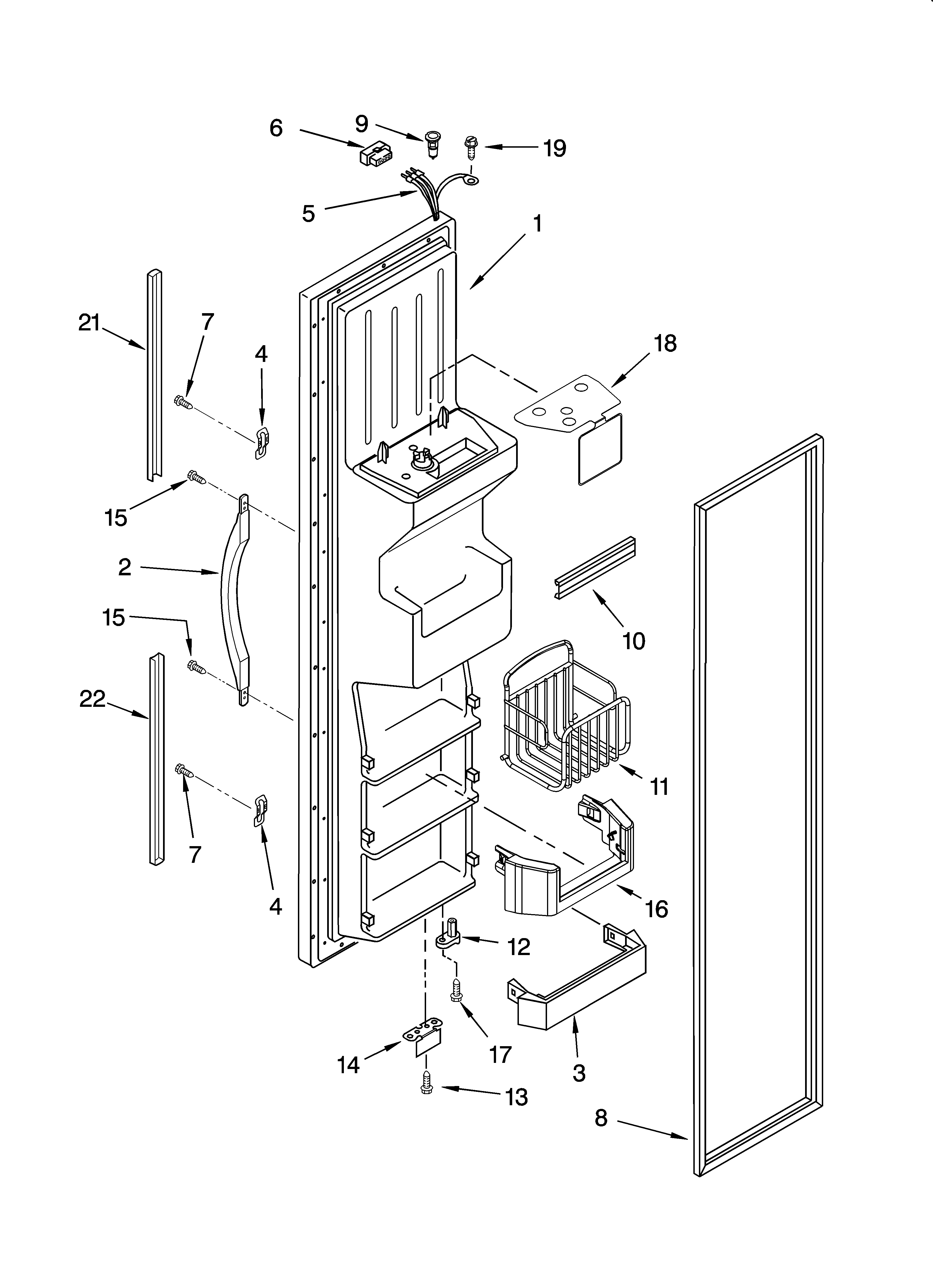 Whirlpool ED5SHAMXL11 freezer door parts diagram