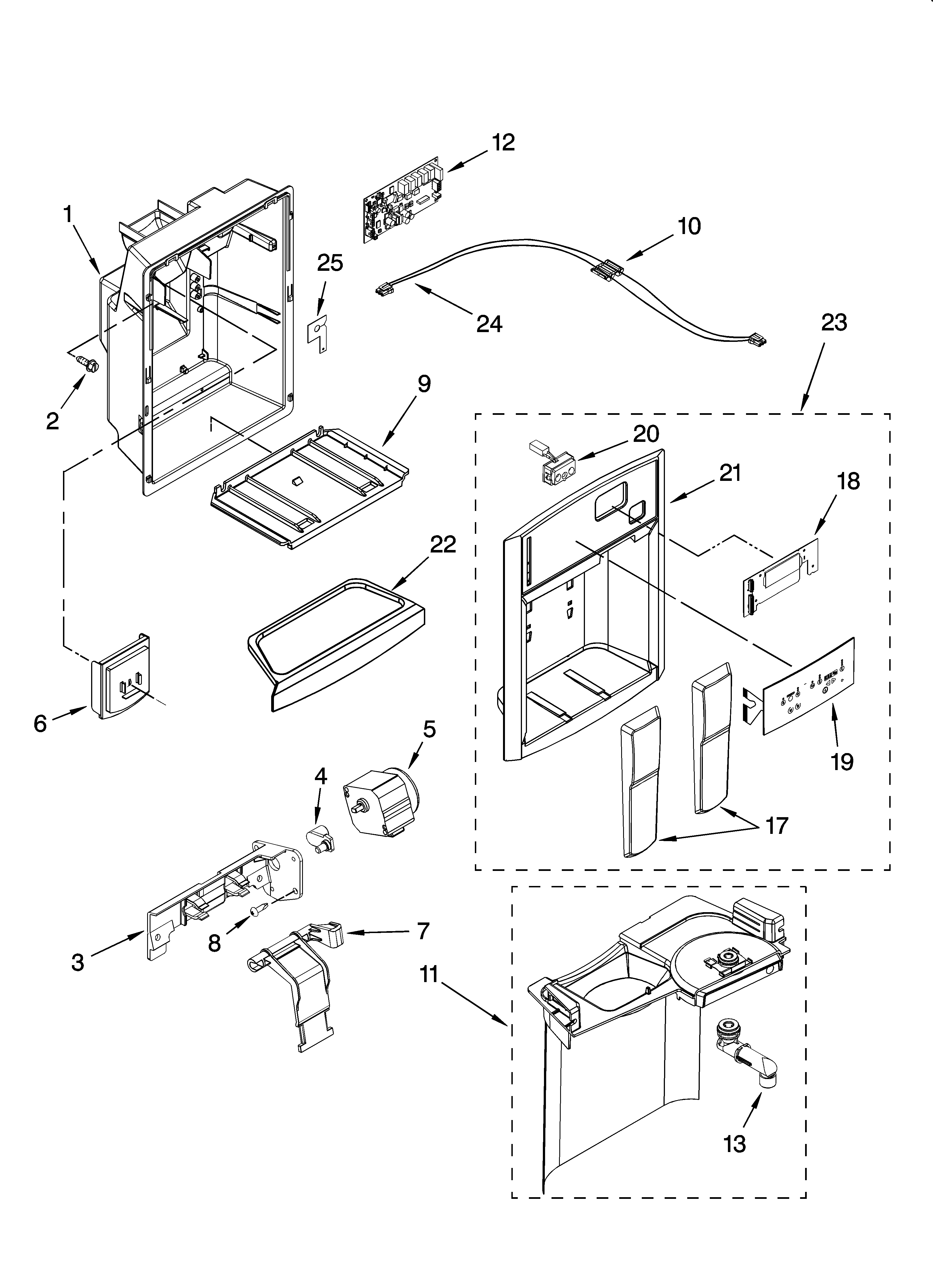 Whirlpool GC3NHAXSY00 dispenser front parts diagram
