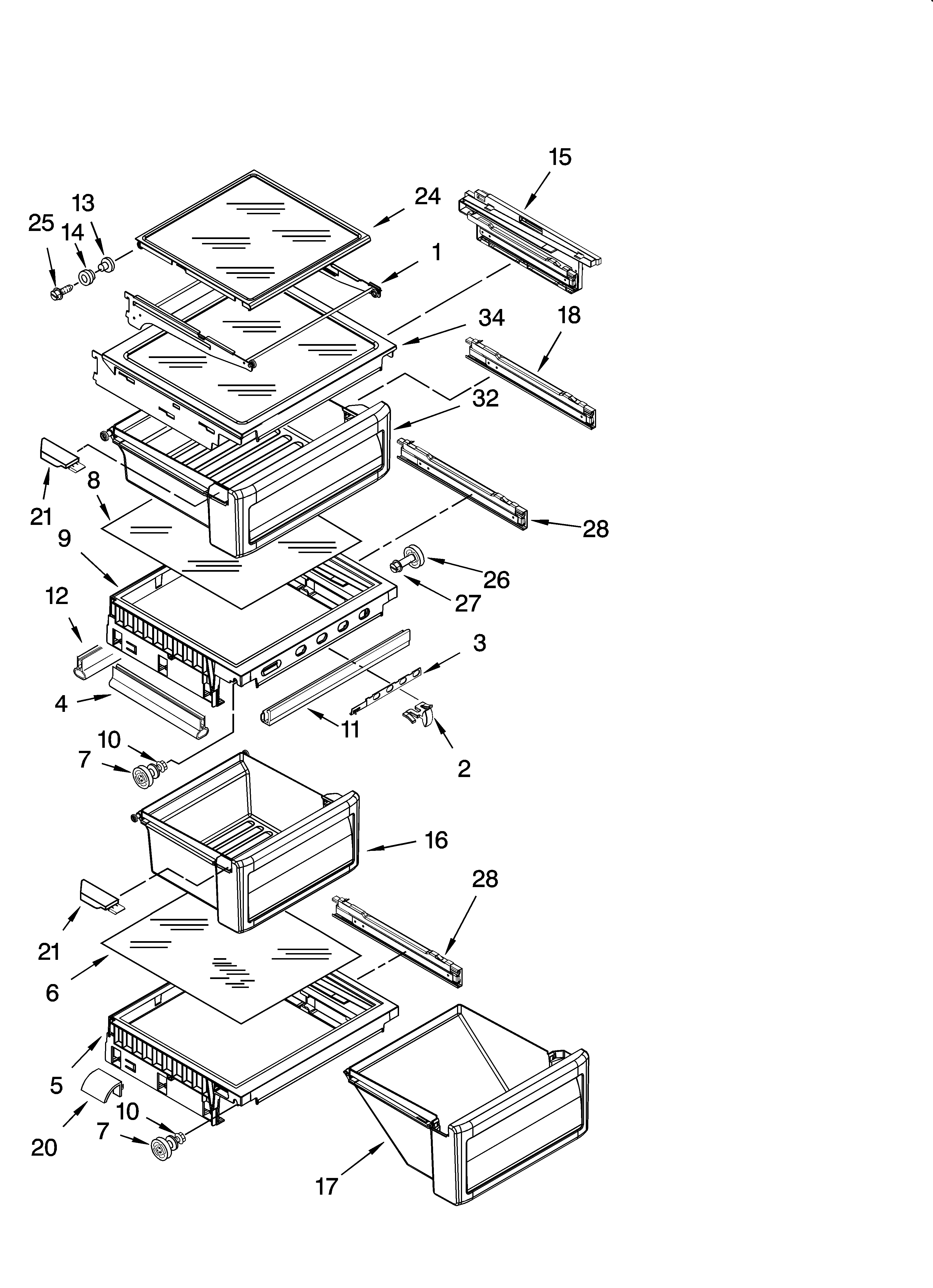 KitchenAid KSRY25CRMS00 refrigerator shelf parts diagram