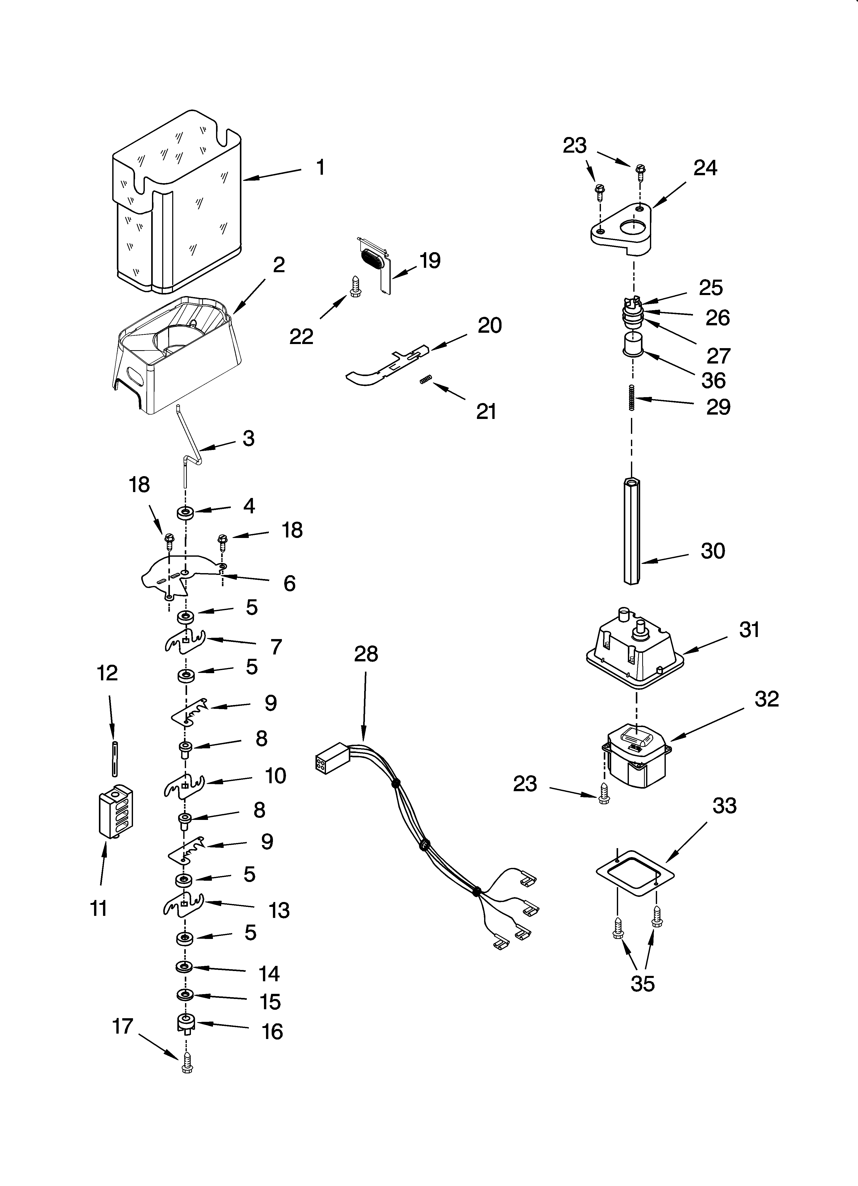 KitchenAid KSRY25CRMS00 motor and ice container parts diagram