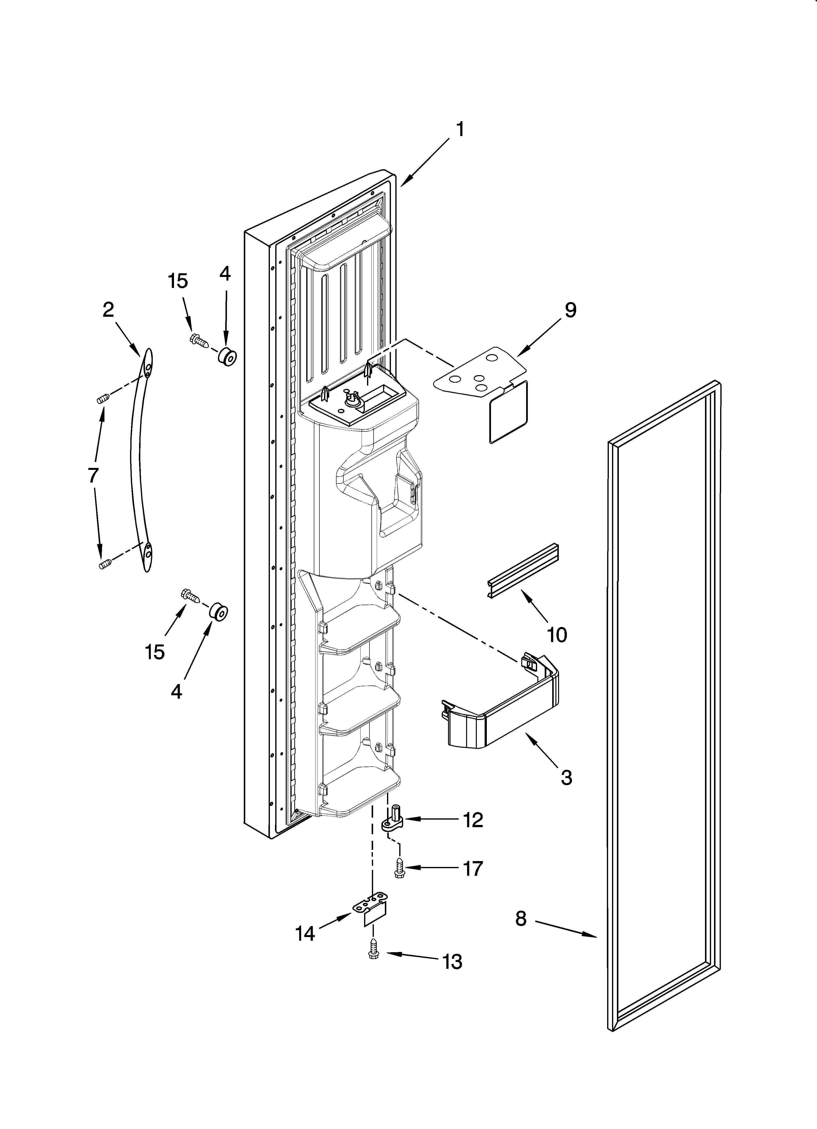 KitchenAid KSRY25CRMS00 freezer door parts diagram