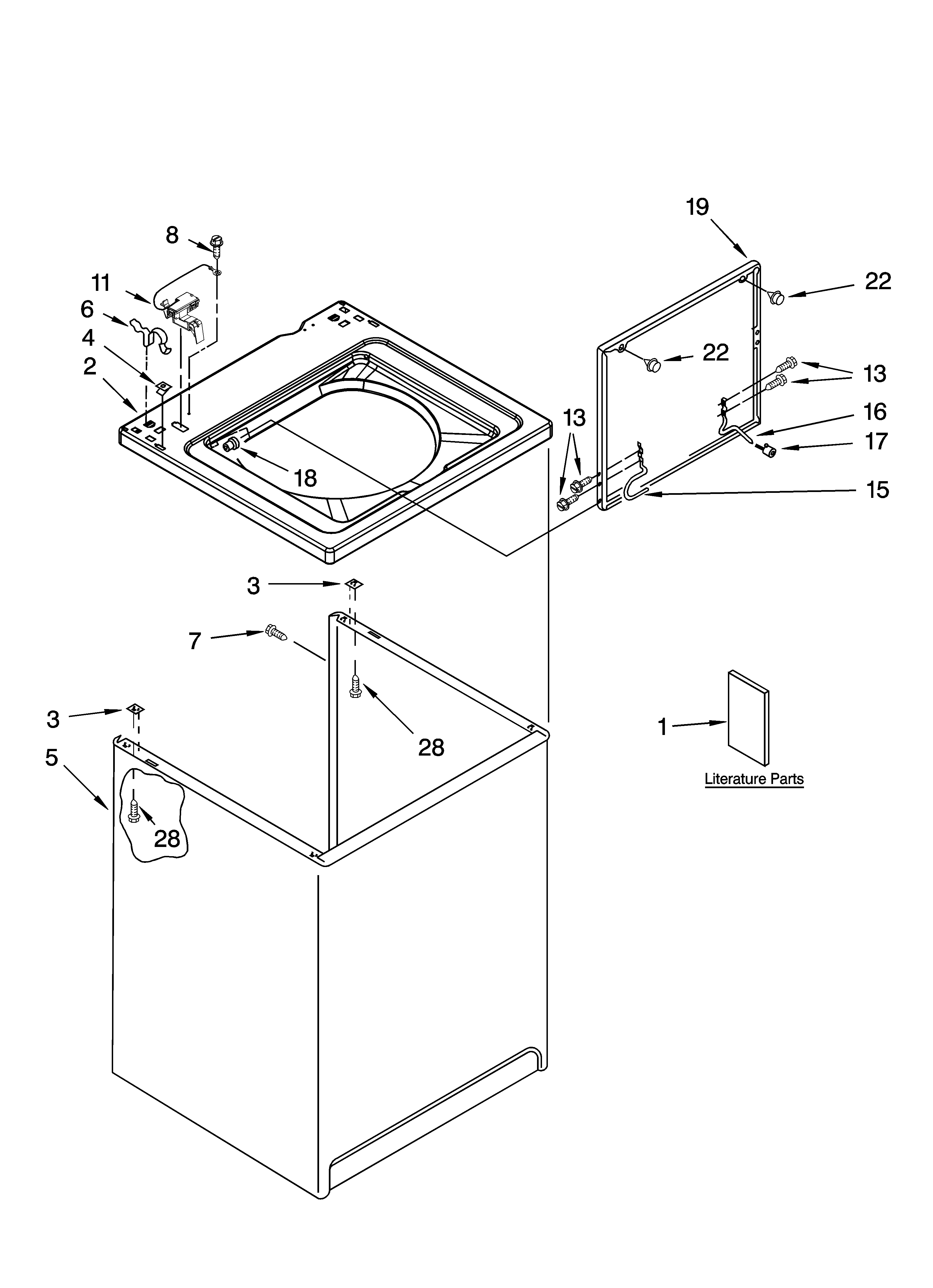 Whirlpool LXR7244PT1 top and cabinet parts diagram