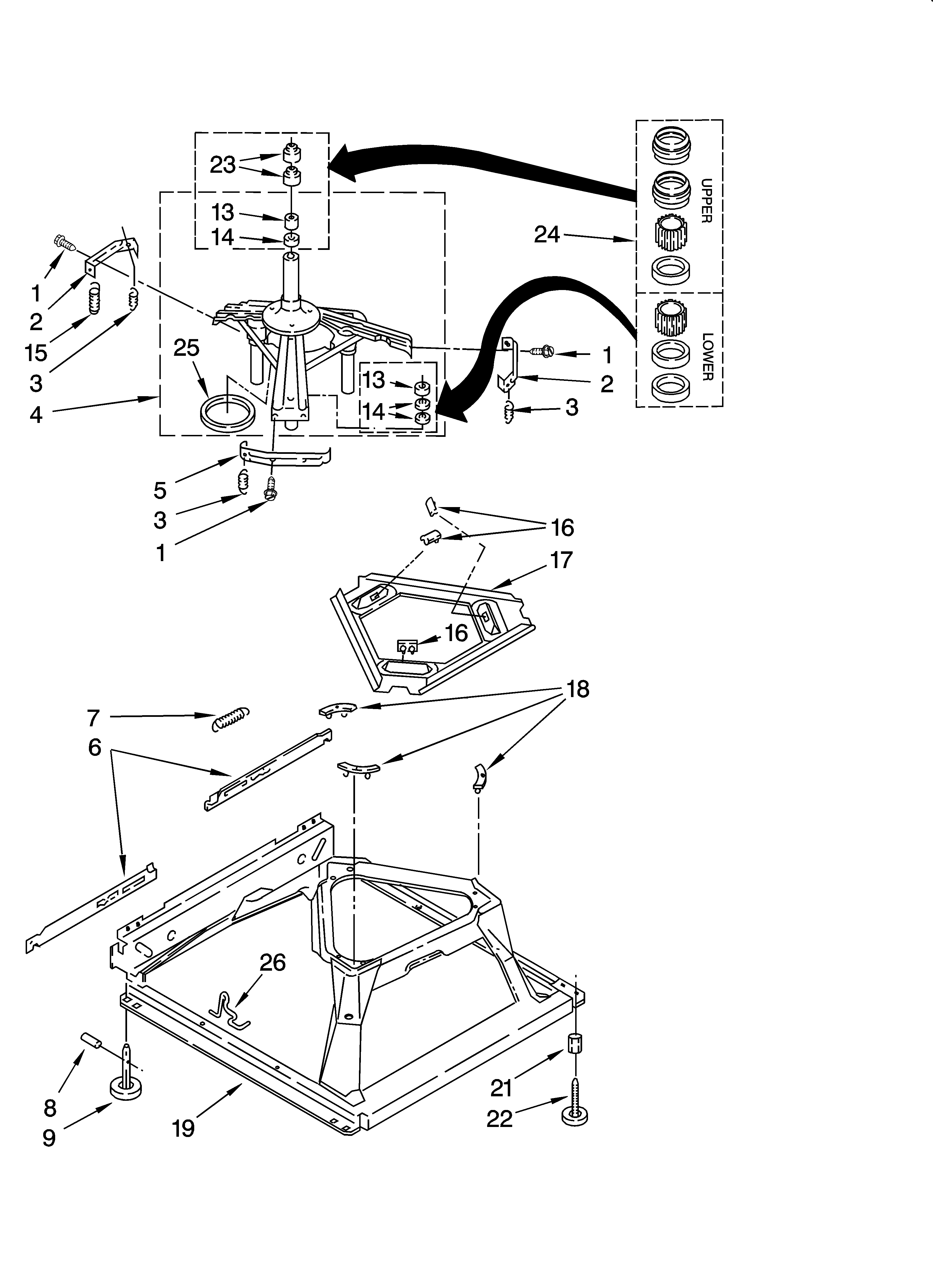 Whirlpool LXR7244PT1 machine base parts diagram