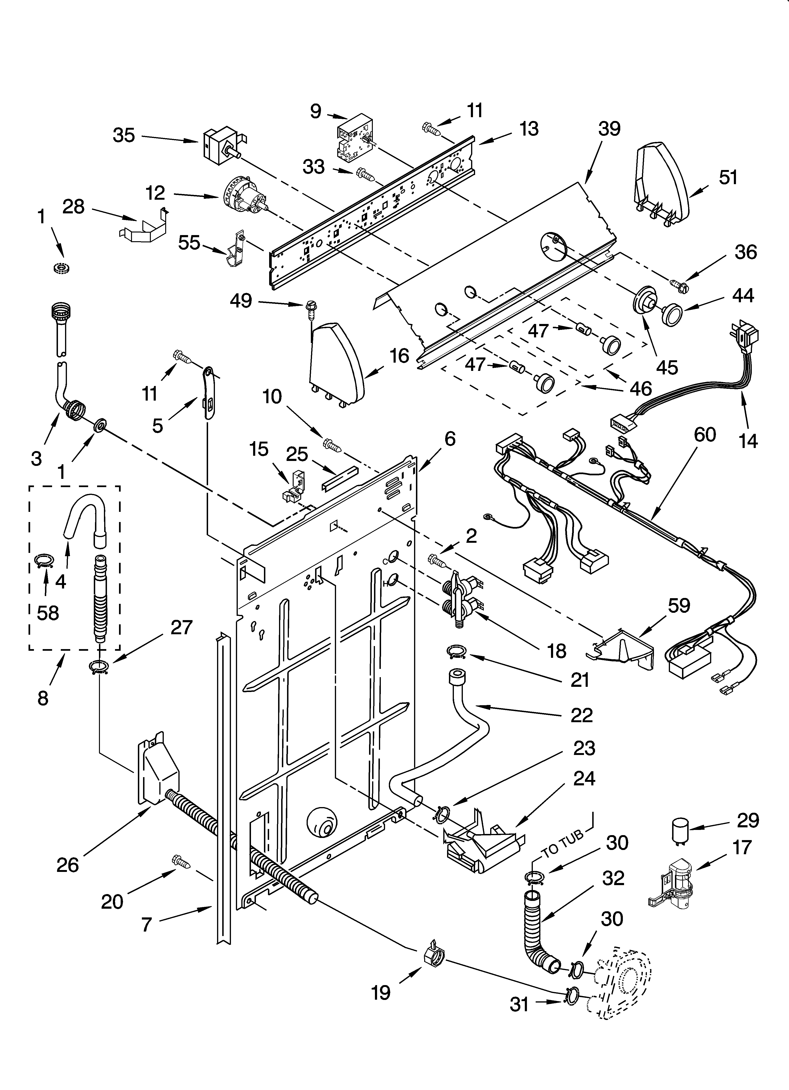 Roper RAS7133RQ0 controls and rear panel parts diagram
