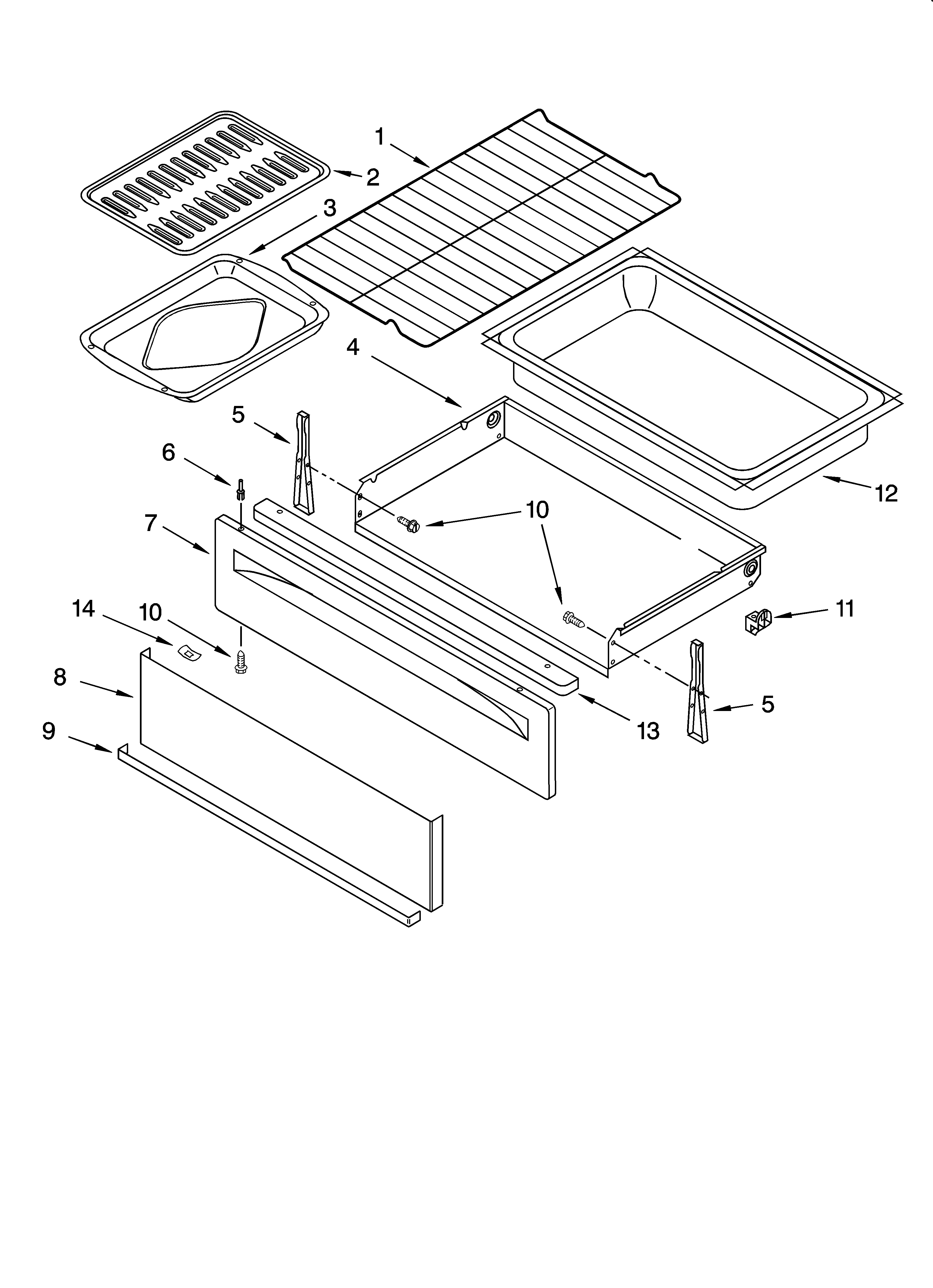 Whirlpool RF198LXMC0 drawer & broiler parts, optional parts diagram