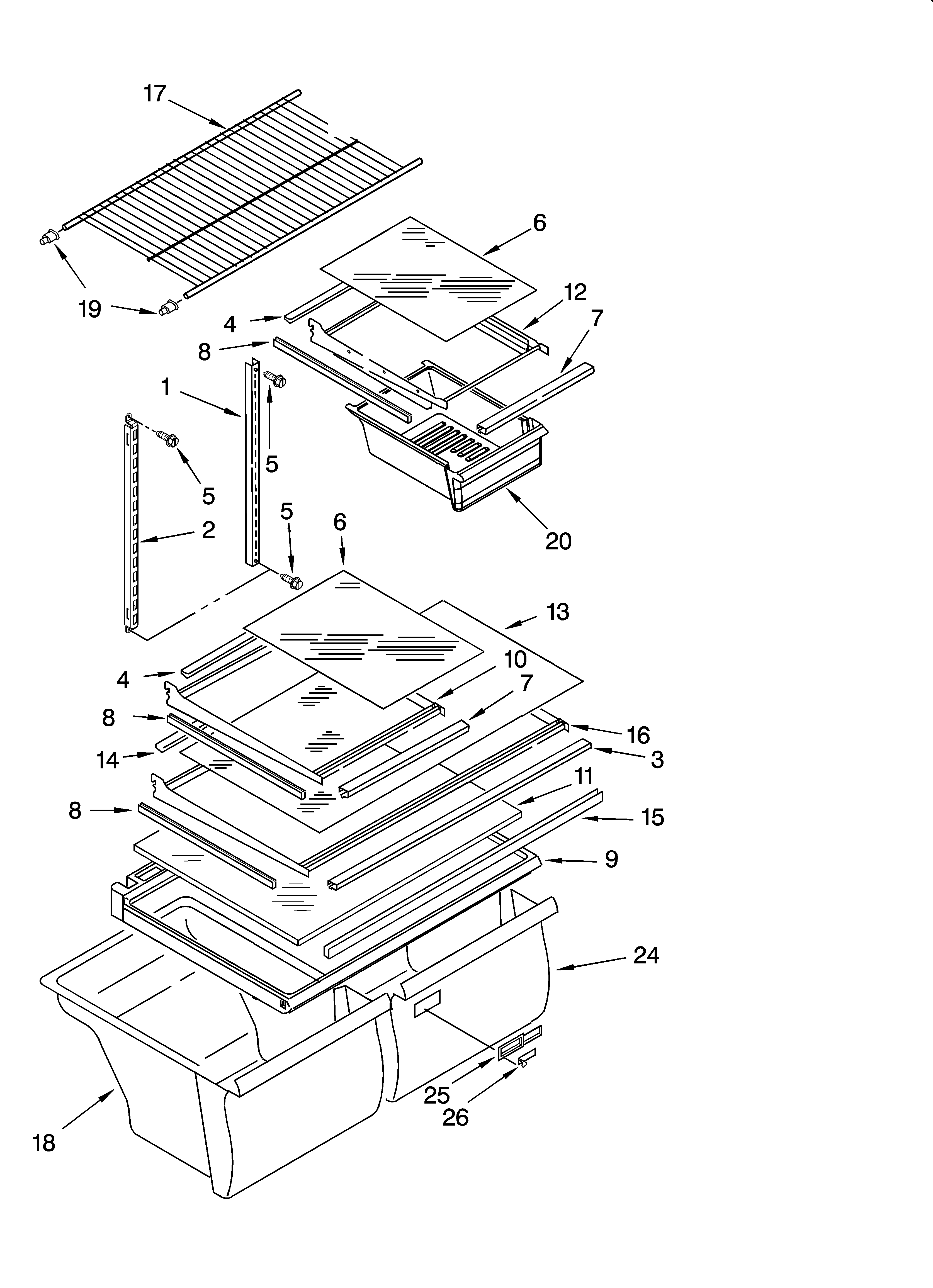 Estate TT21AKXKQ06 shelf parts, optional parts diagram