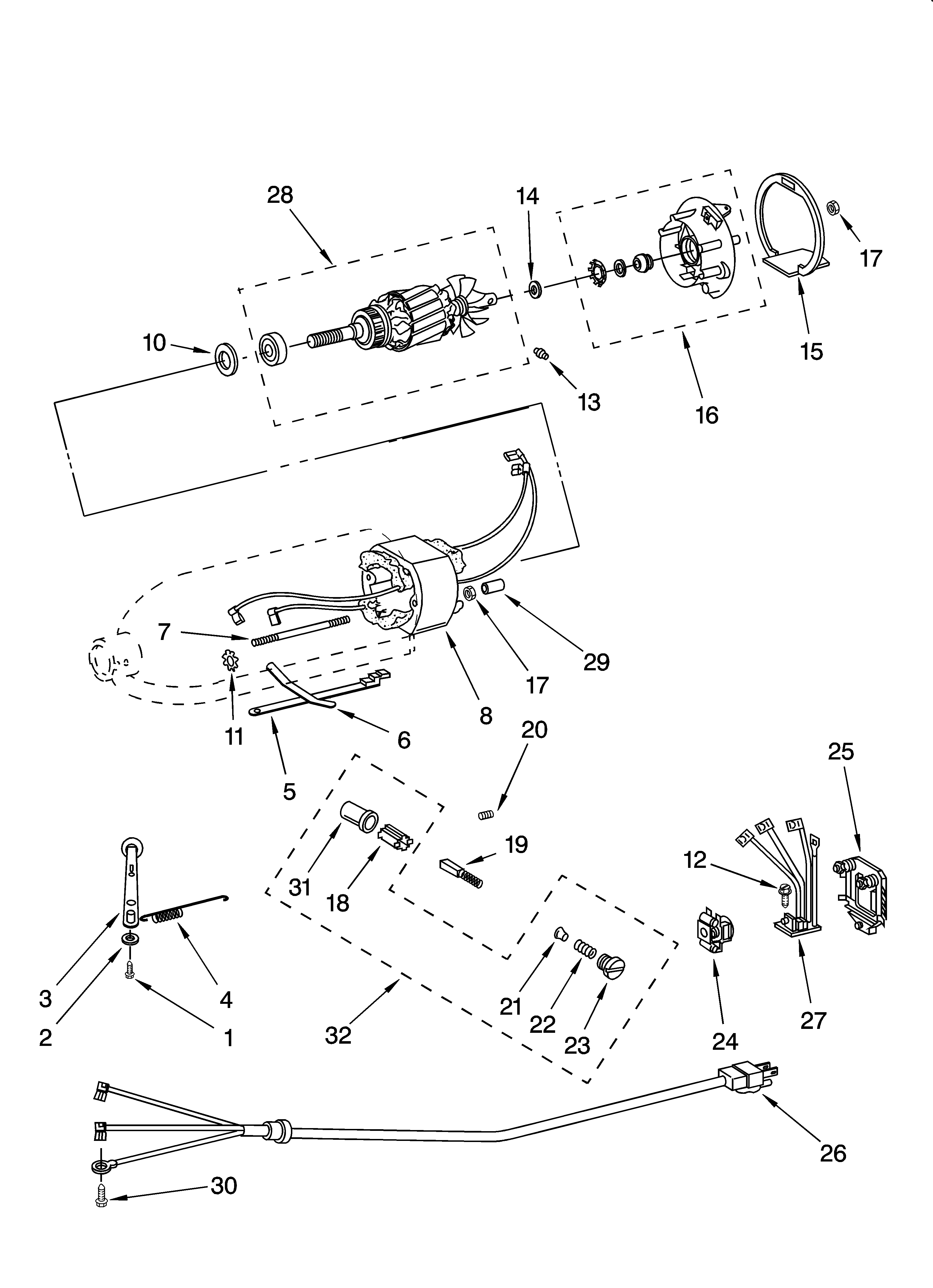 KitchenAid 5K5SSAWH1 motor and control parts, optional parts diagram
