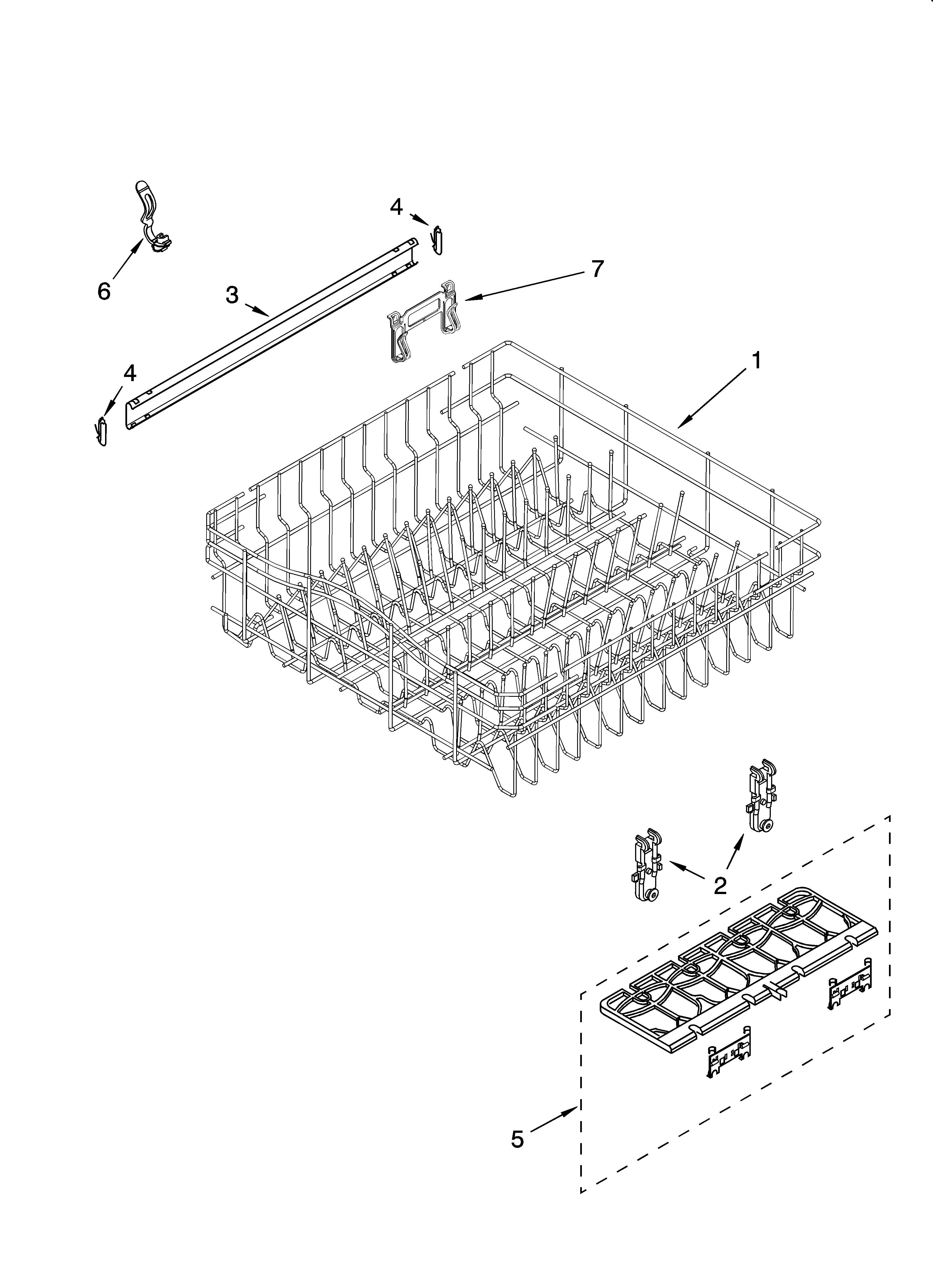 Whirlpool DU1201XTSQ0 upper rack and track parts diagram