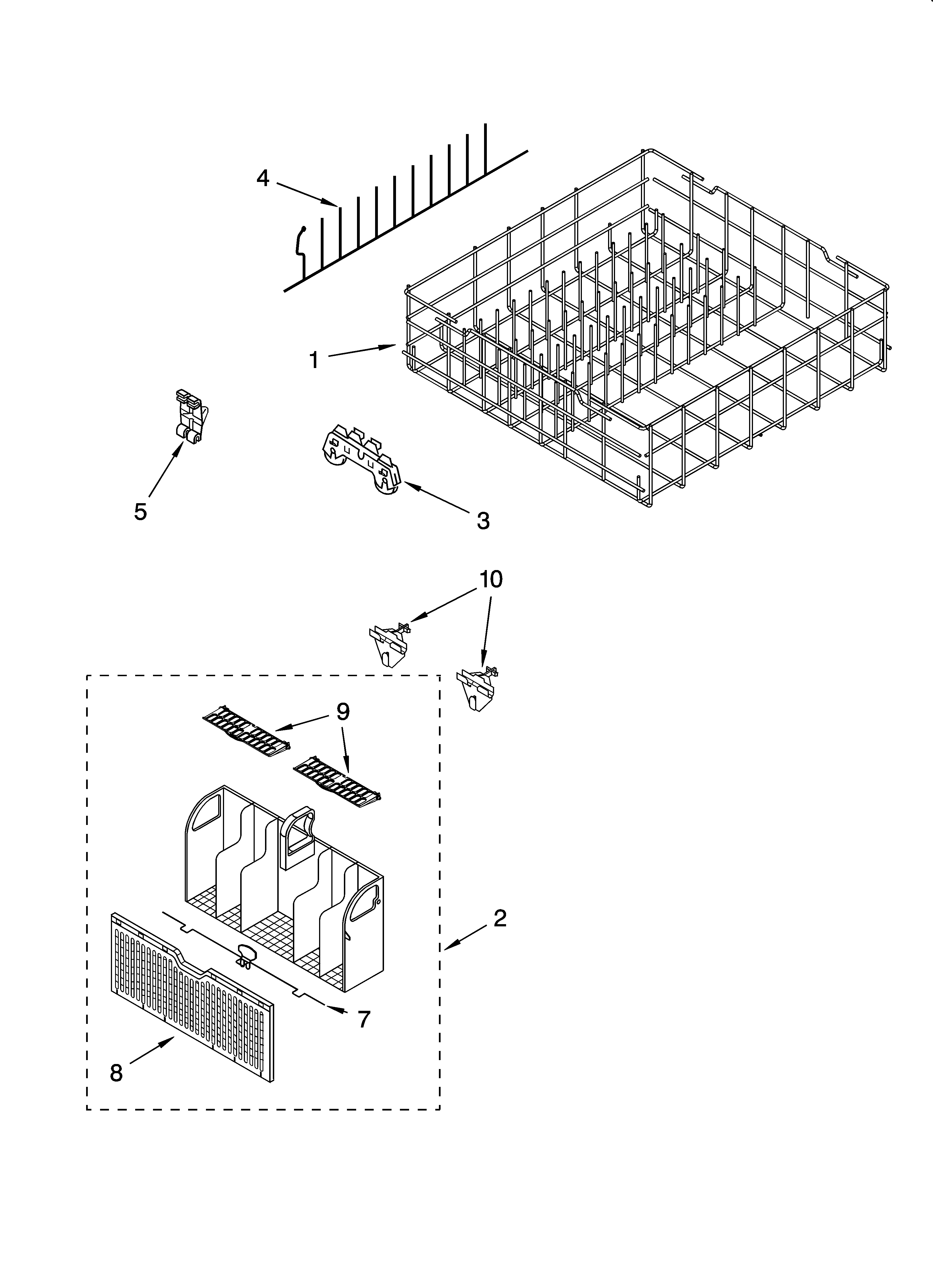Whirlpool DU1201XTSQ0 lower rack parts, optional parts (not included) diagram