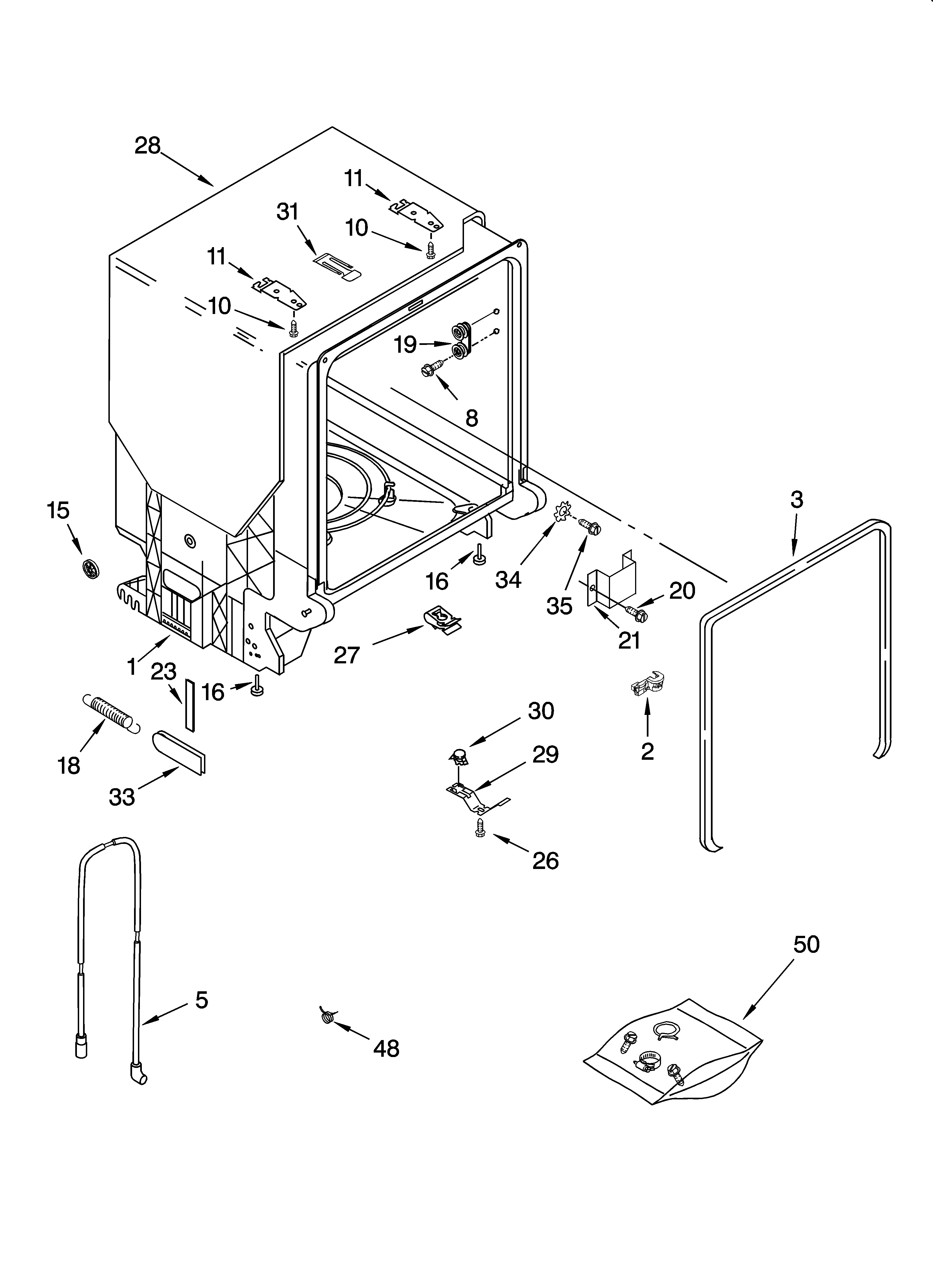 Whirlpool GU2451XTSB0 tub and frame parts diagram