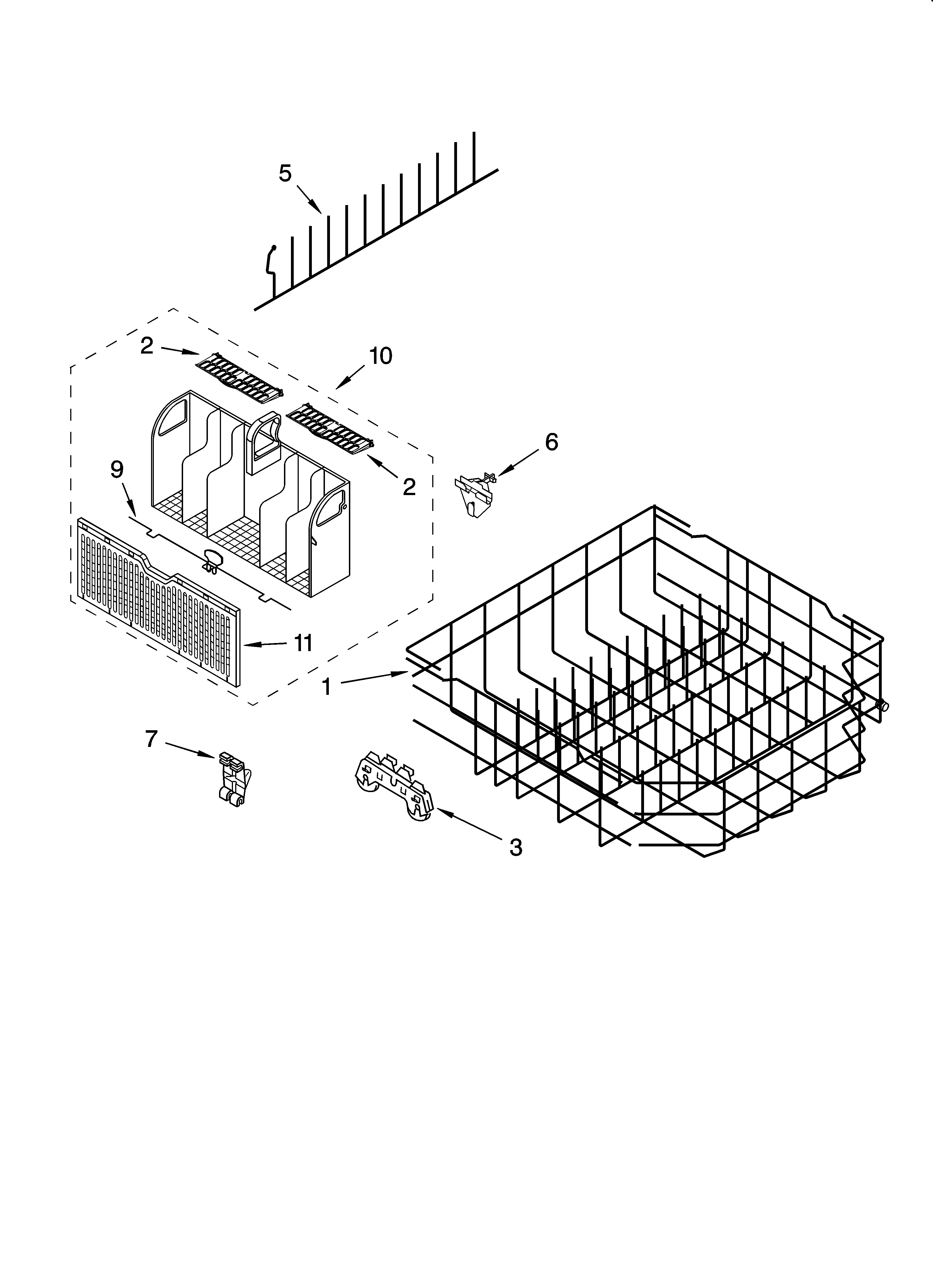 Whirlpool GU2455XTSQ0 lower rack parts, optional parts (not included) diagram