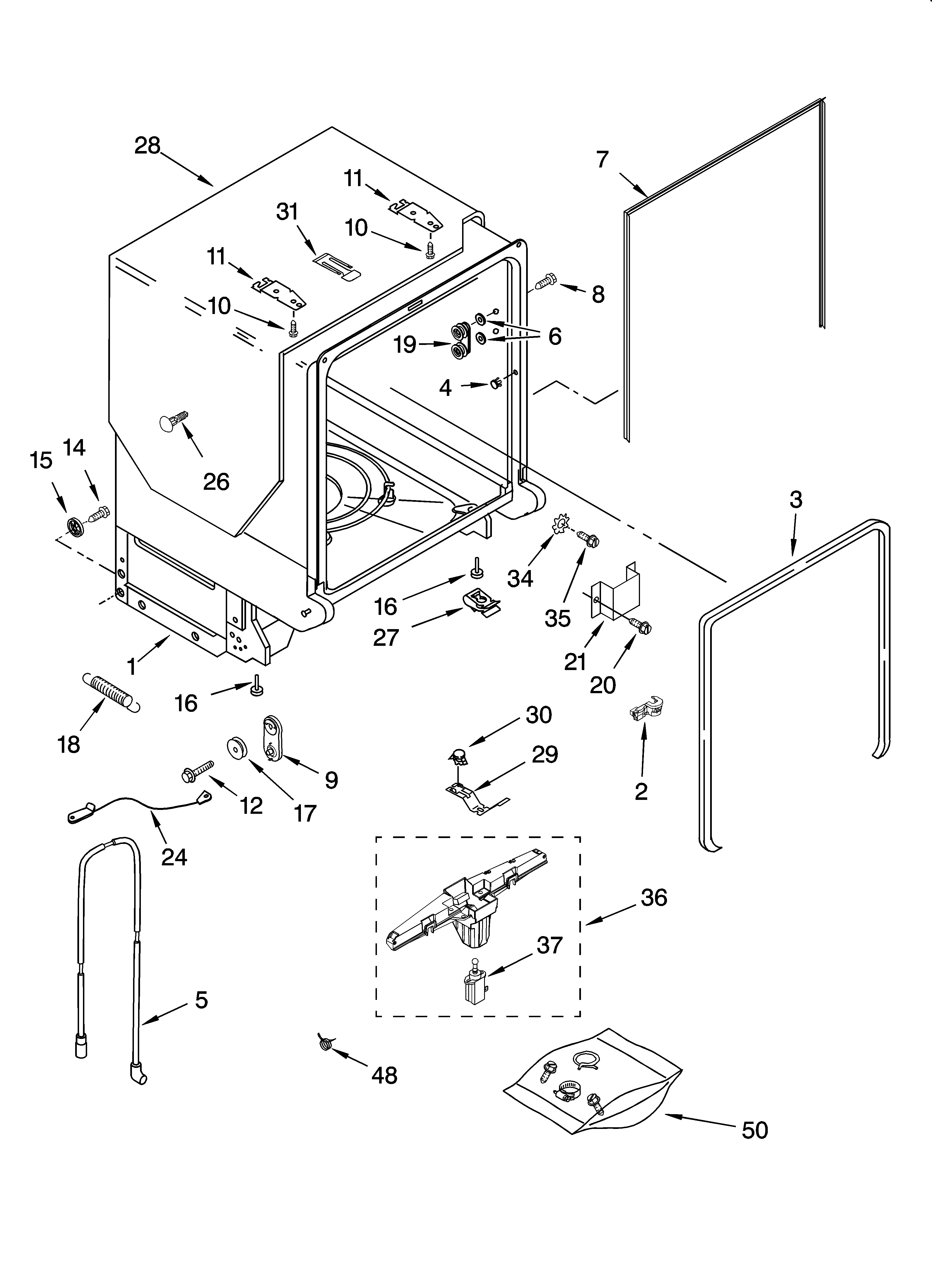 Whirlpool GU3200XTSS0 tub and frame parts diagram