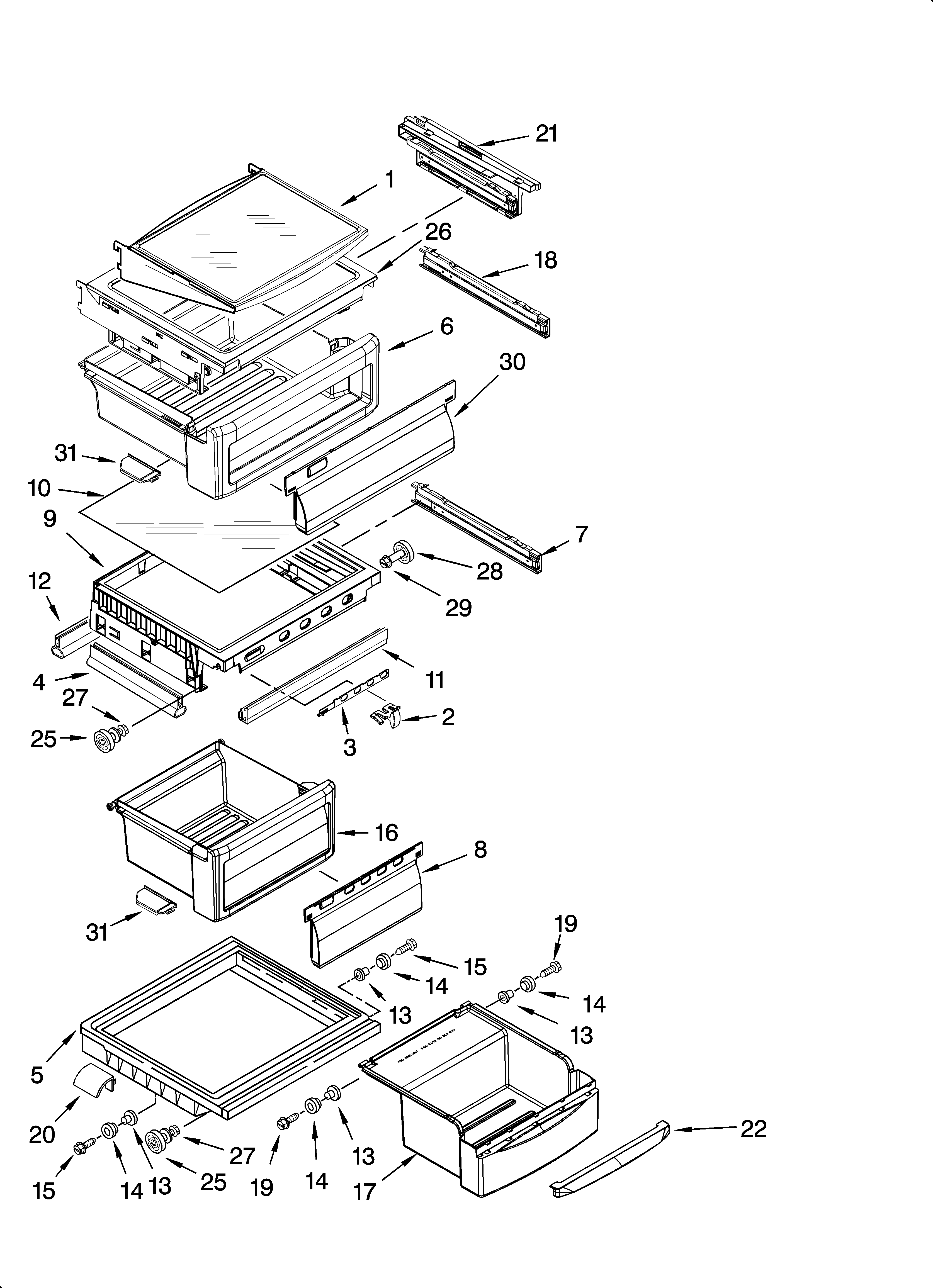 KitchenAid KSCS25INWH01 refrigerator shelf parts diagram