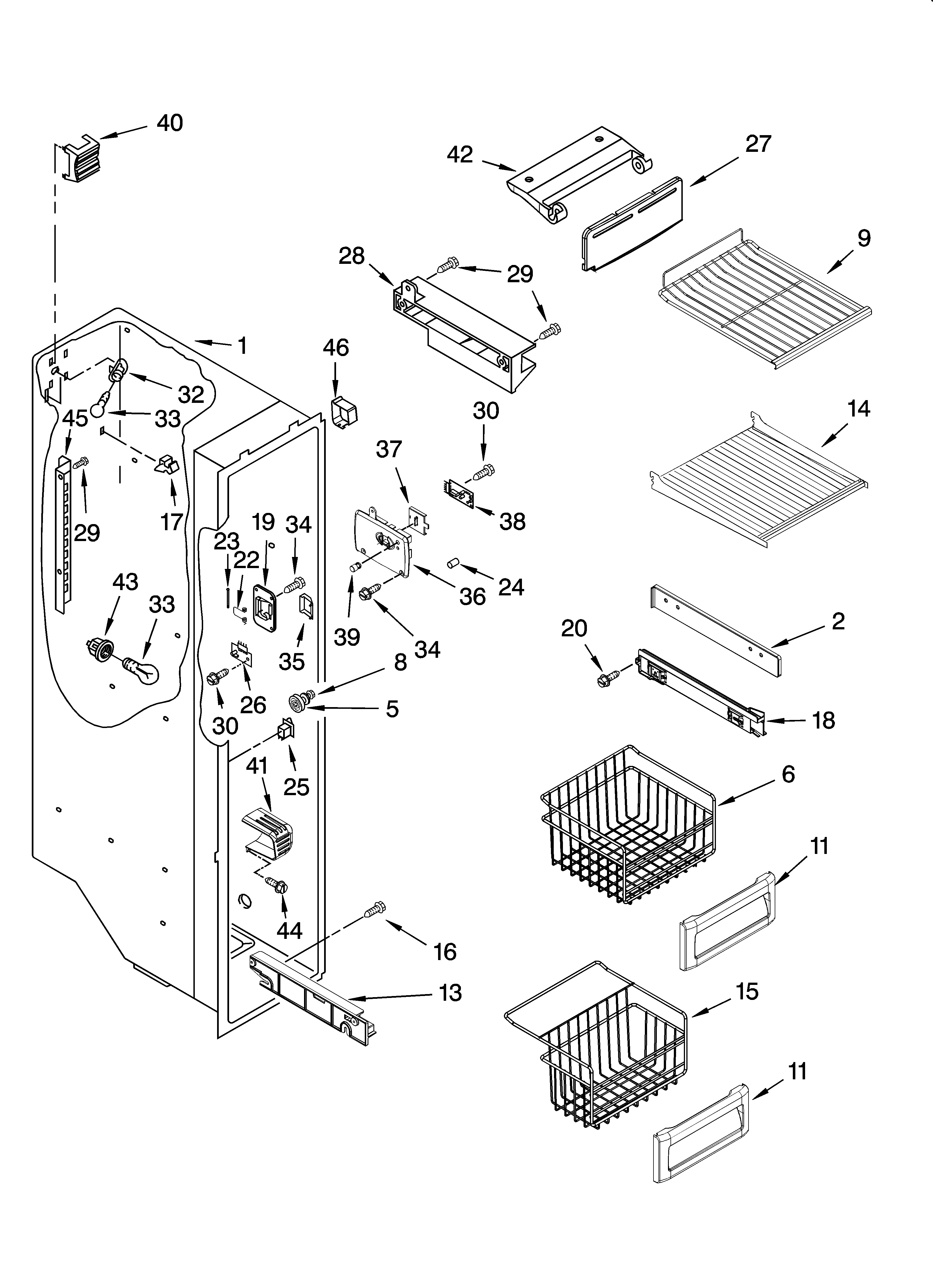 KitchenAid KSCS25INWH01 freezer liner parts diagram