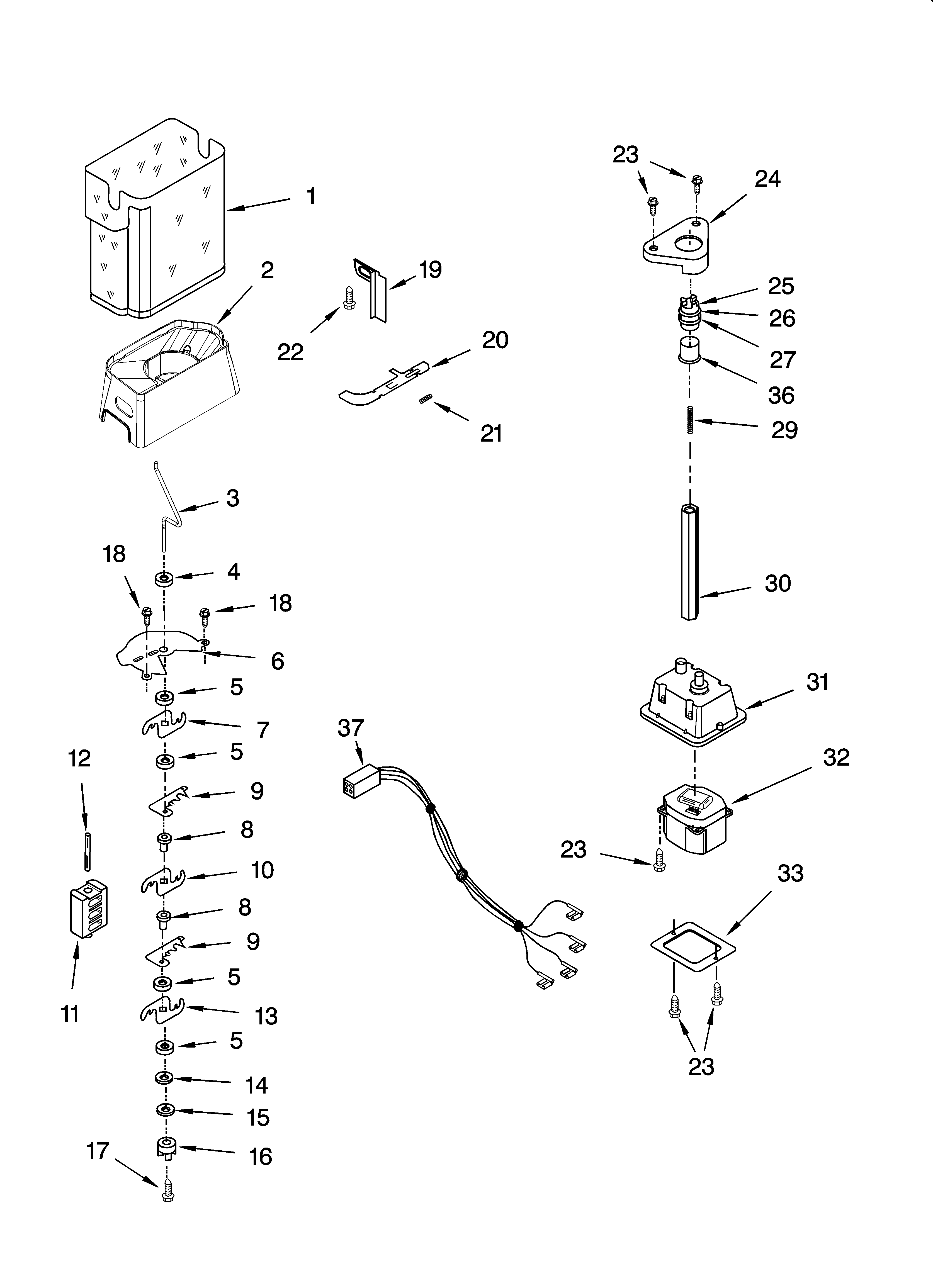 KitchenAid KSCS25INWH01 motor and ice container parts diagram