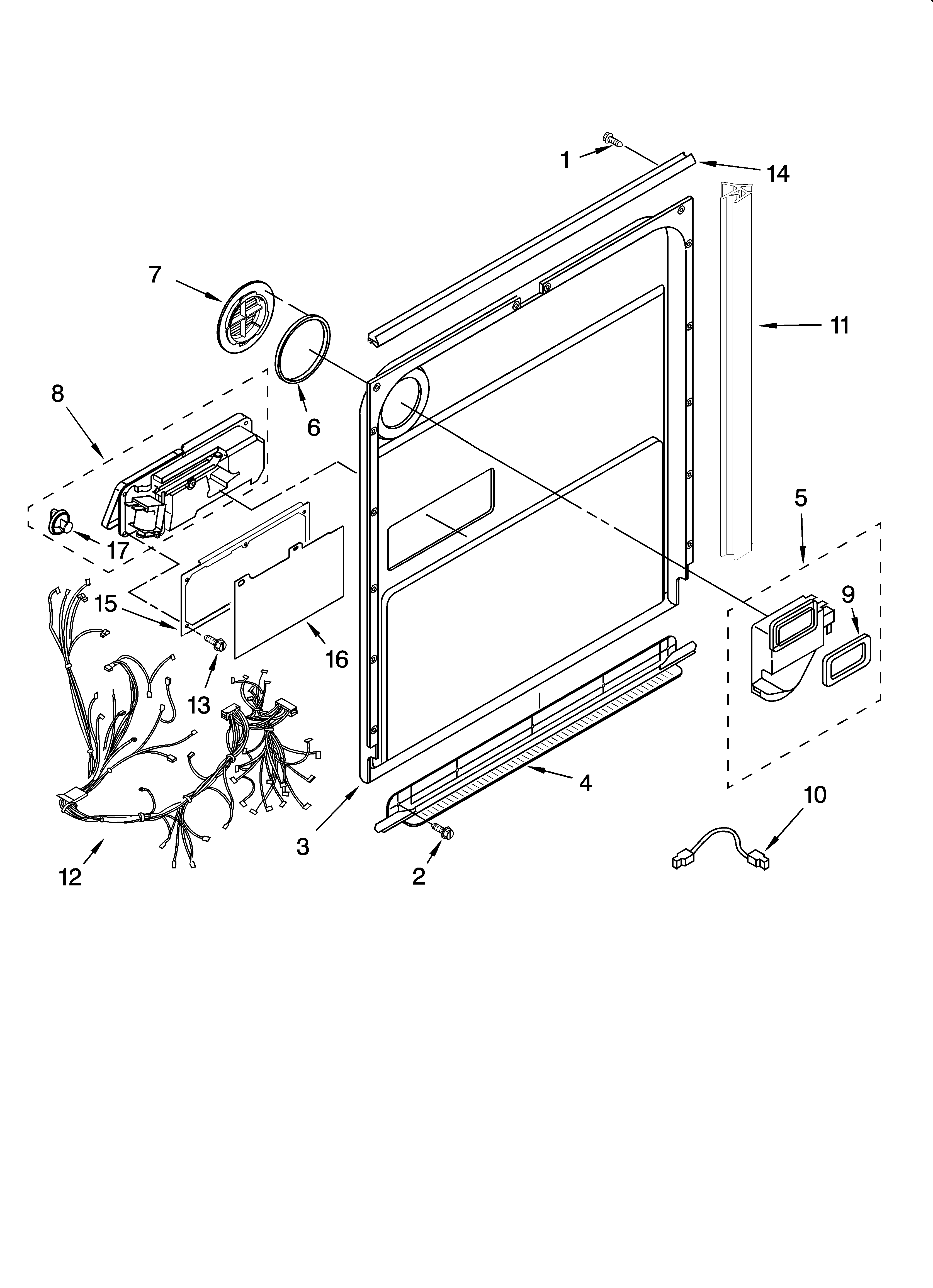 KitchenAid KUDC02IRWH2 door and latch parts diagram