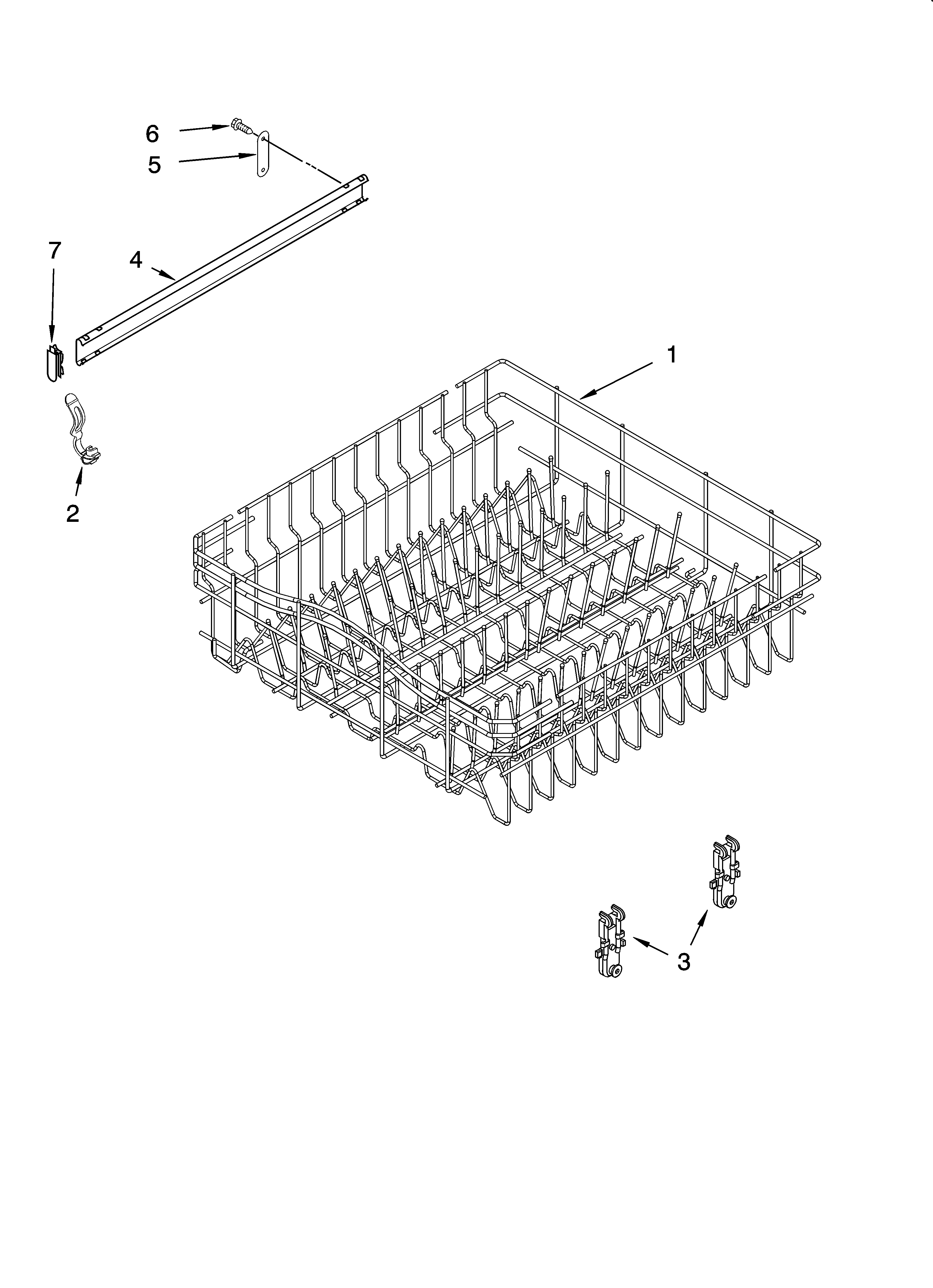 KitchenAid KUDC02IRWH2 upper rack and track parts diagram