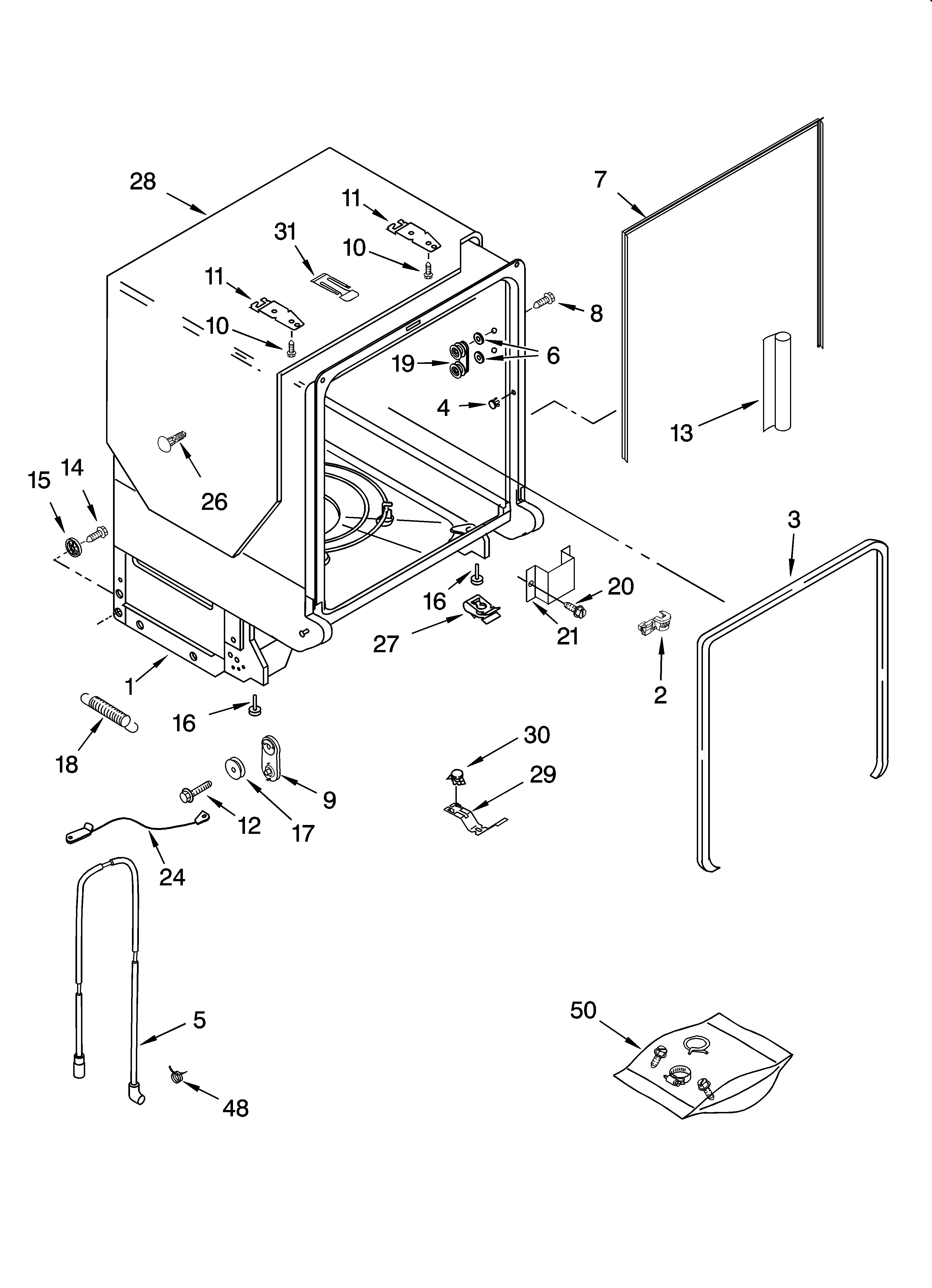 KitchenAid KUDI02CRBL2 tub and frame parts diagram