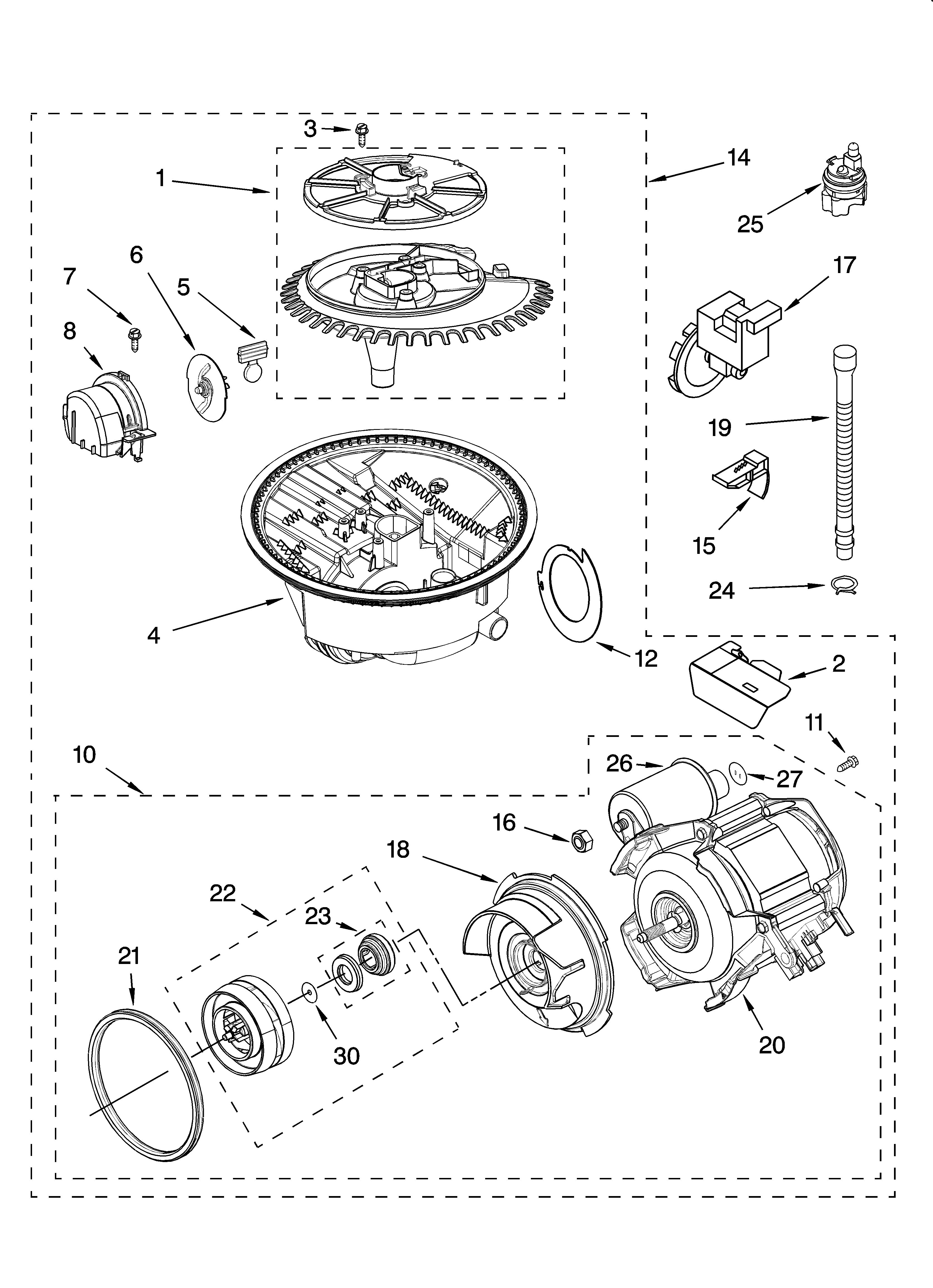 KitchenAid KUDI02FRBL2 pump and motor parts diagram