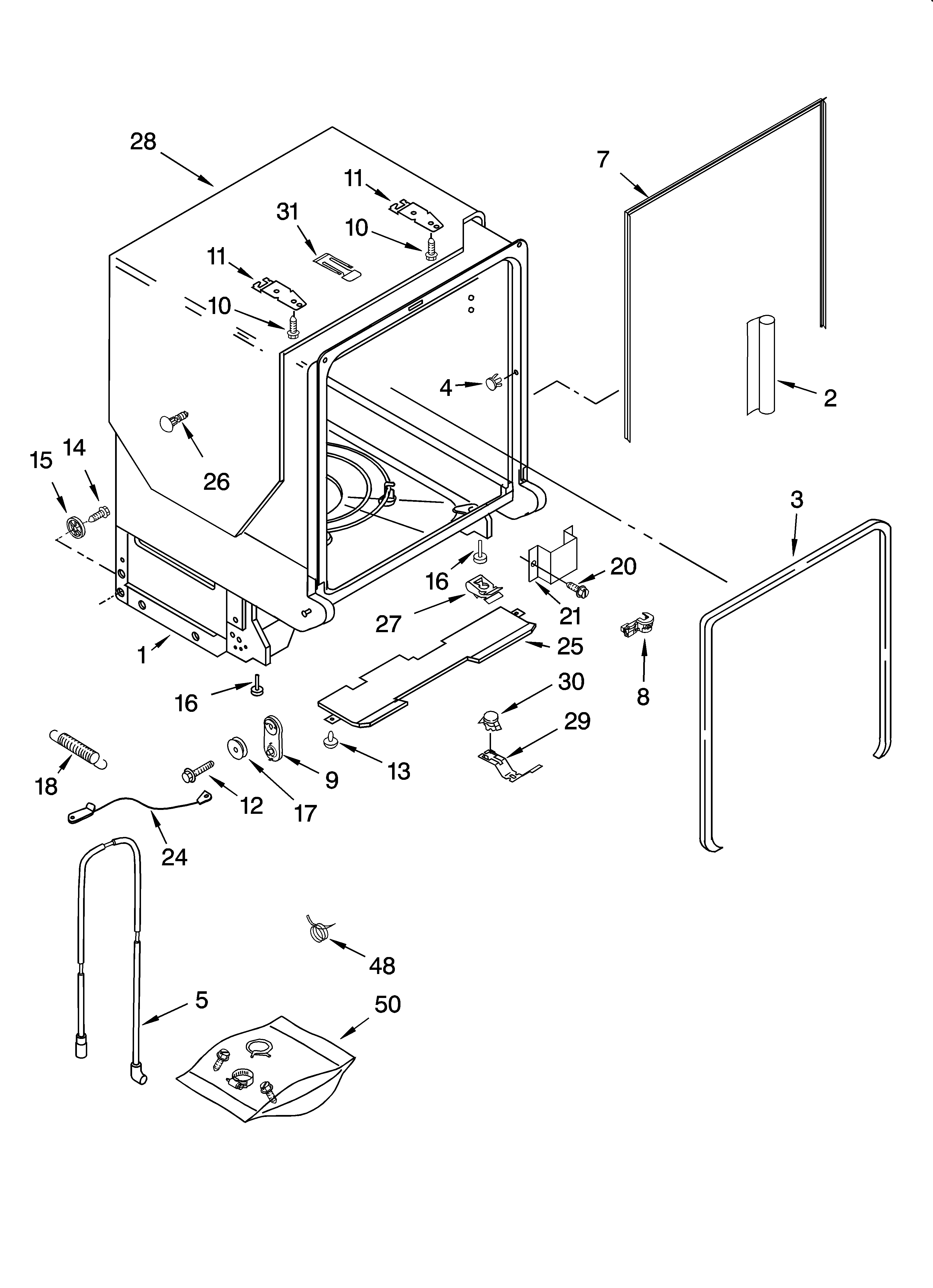KitchenAid KUDP02CRBL2 tub and frame parts diagram