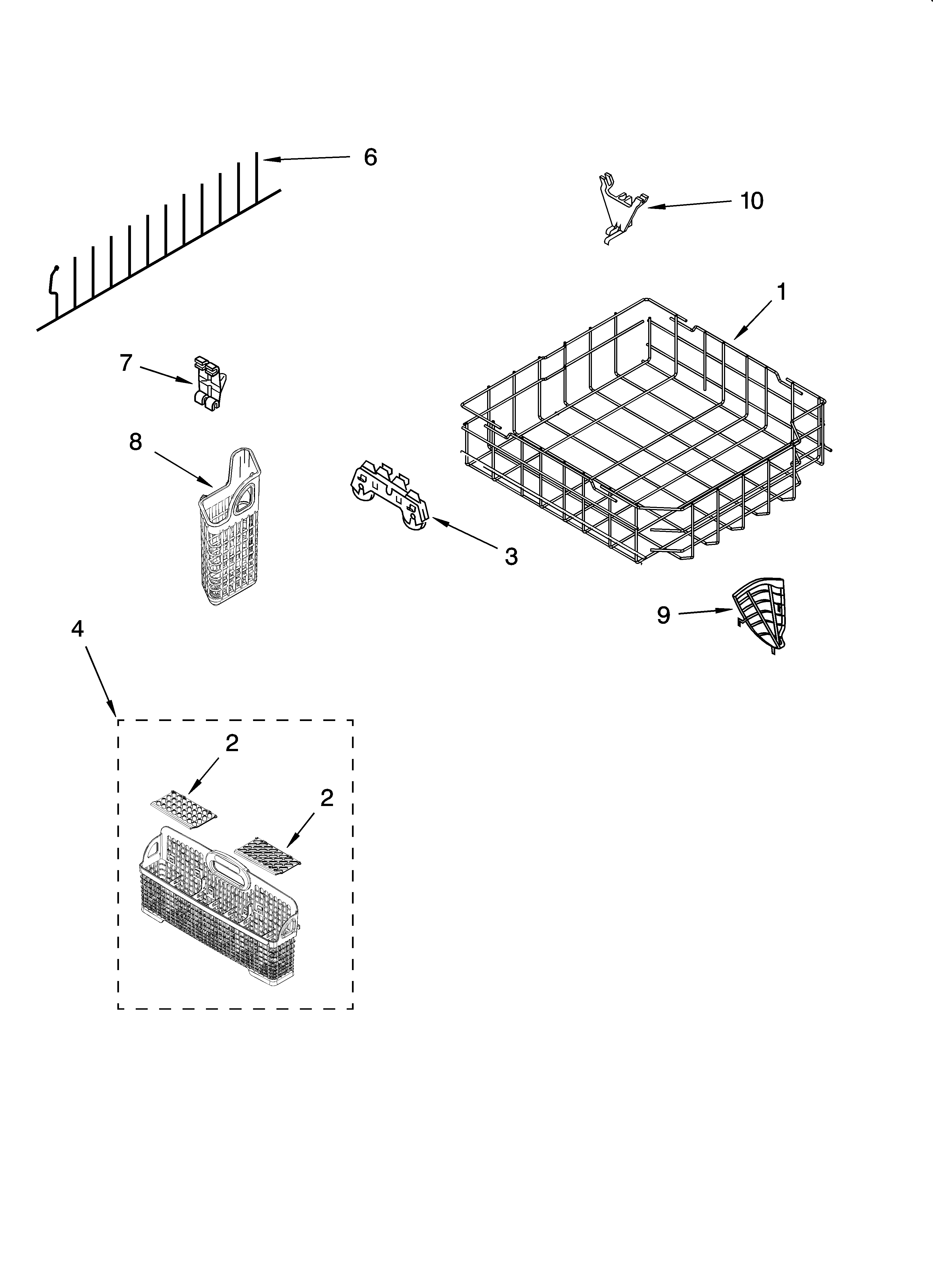 KitchenAid KUDP02CRBL2 lower rack parts, optional parts (not included) diagram