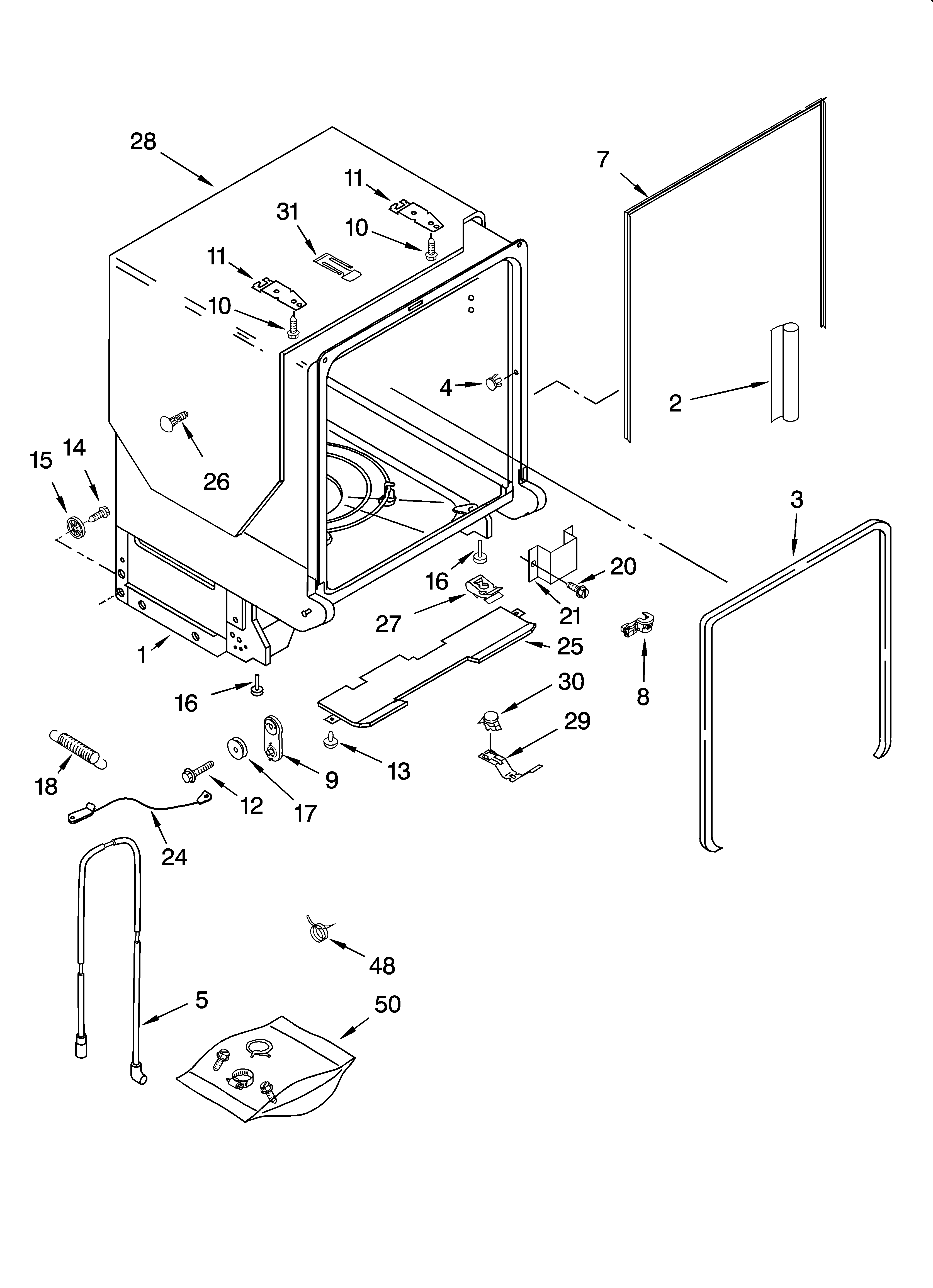 KitchenAid KUDP02FRBL2 tub and frame parts diagram