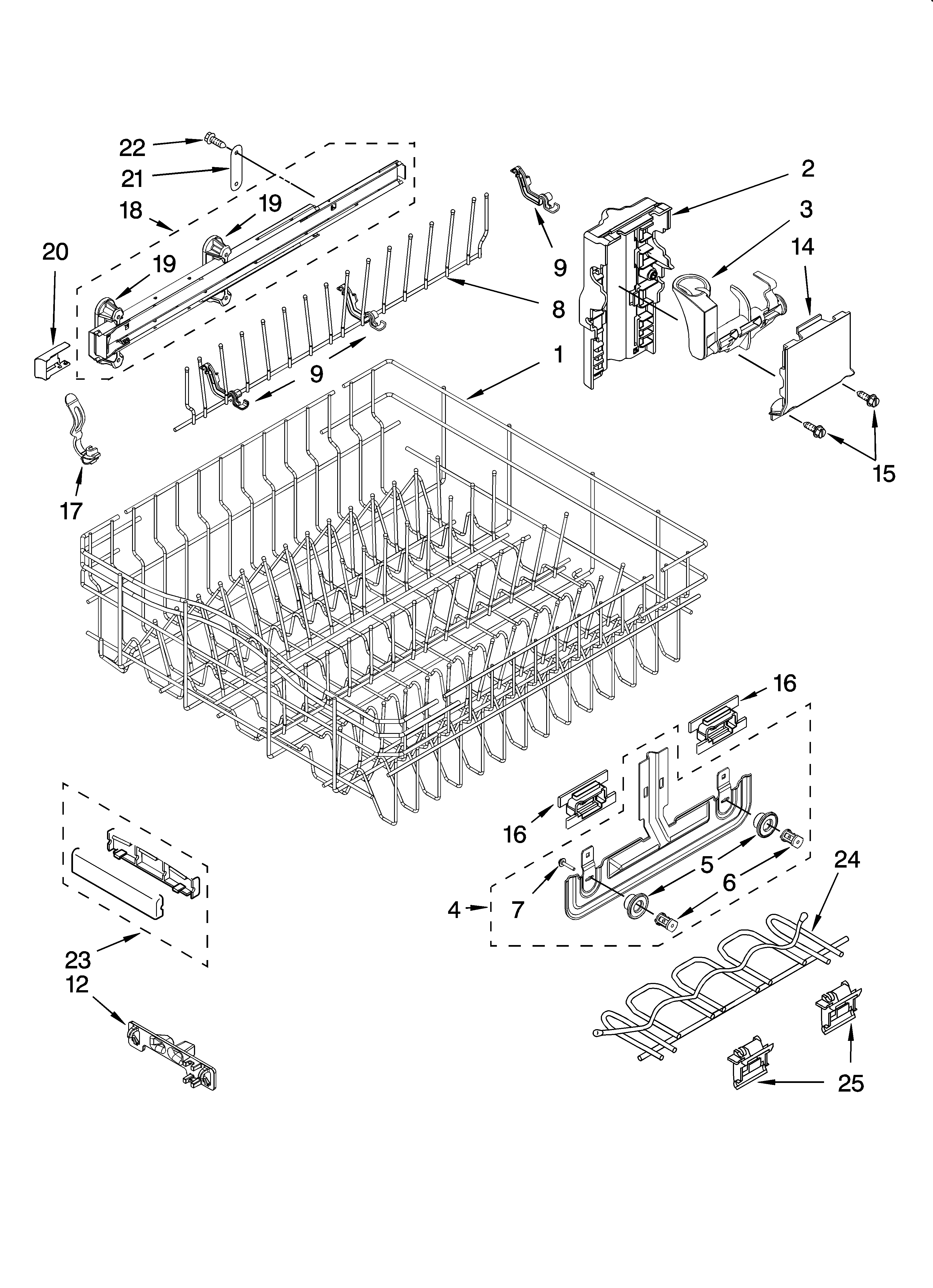 KitchenAid KUDP02SRWH2 upper rack and track parts diagram
